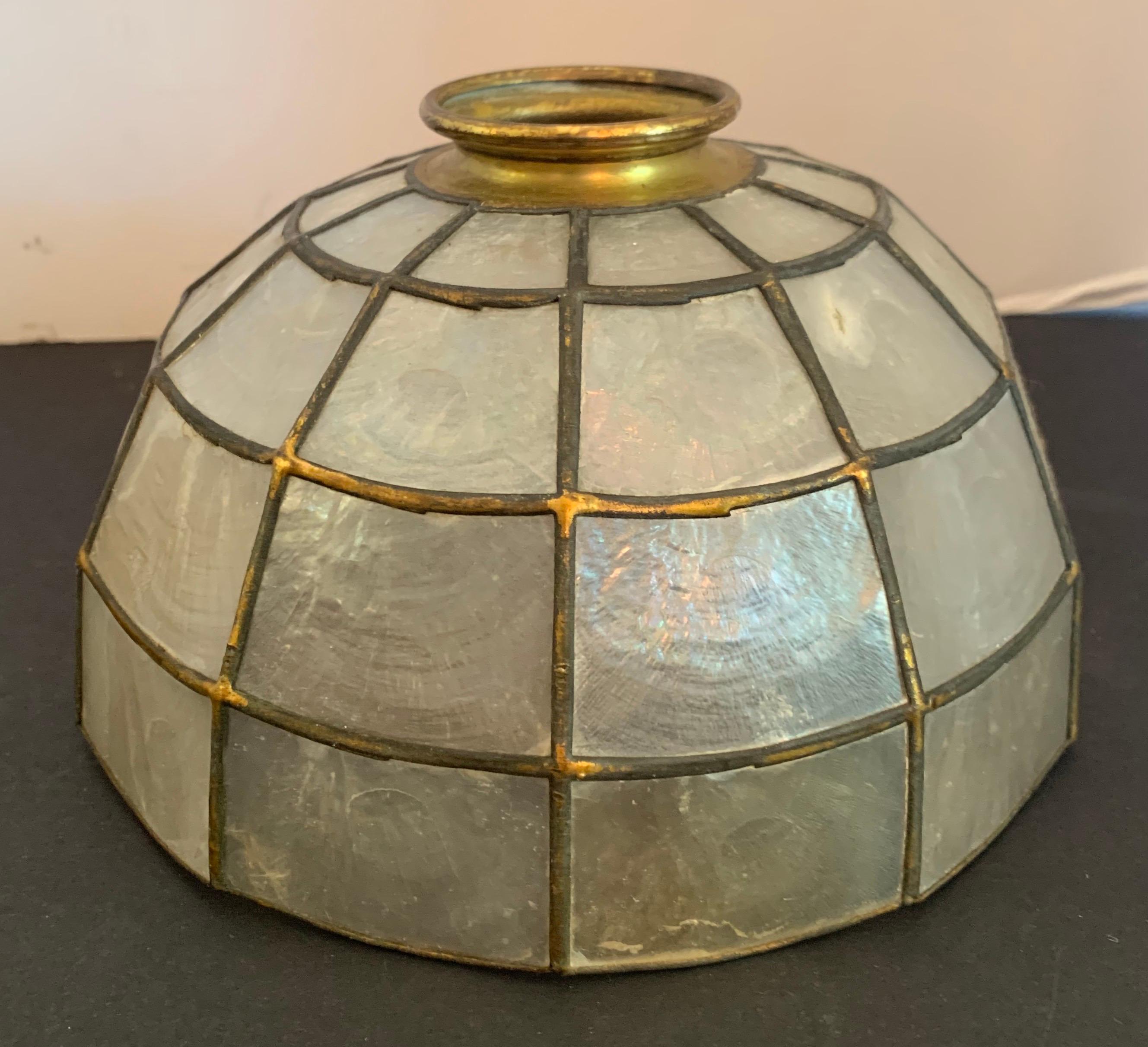 Wonderful Tiffany Studios New York Zodiac Bronze Lamp with Capiz Shell Shade In Good Condition In Roslyn, NY
