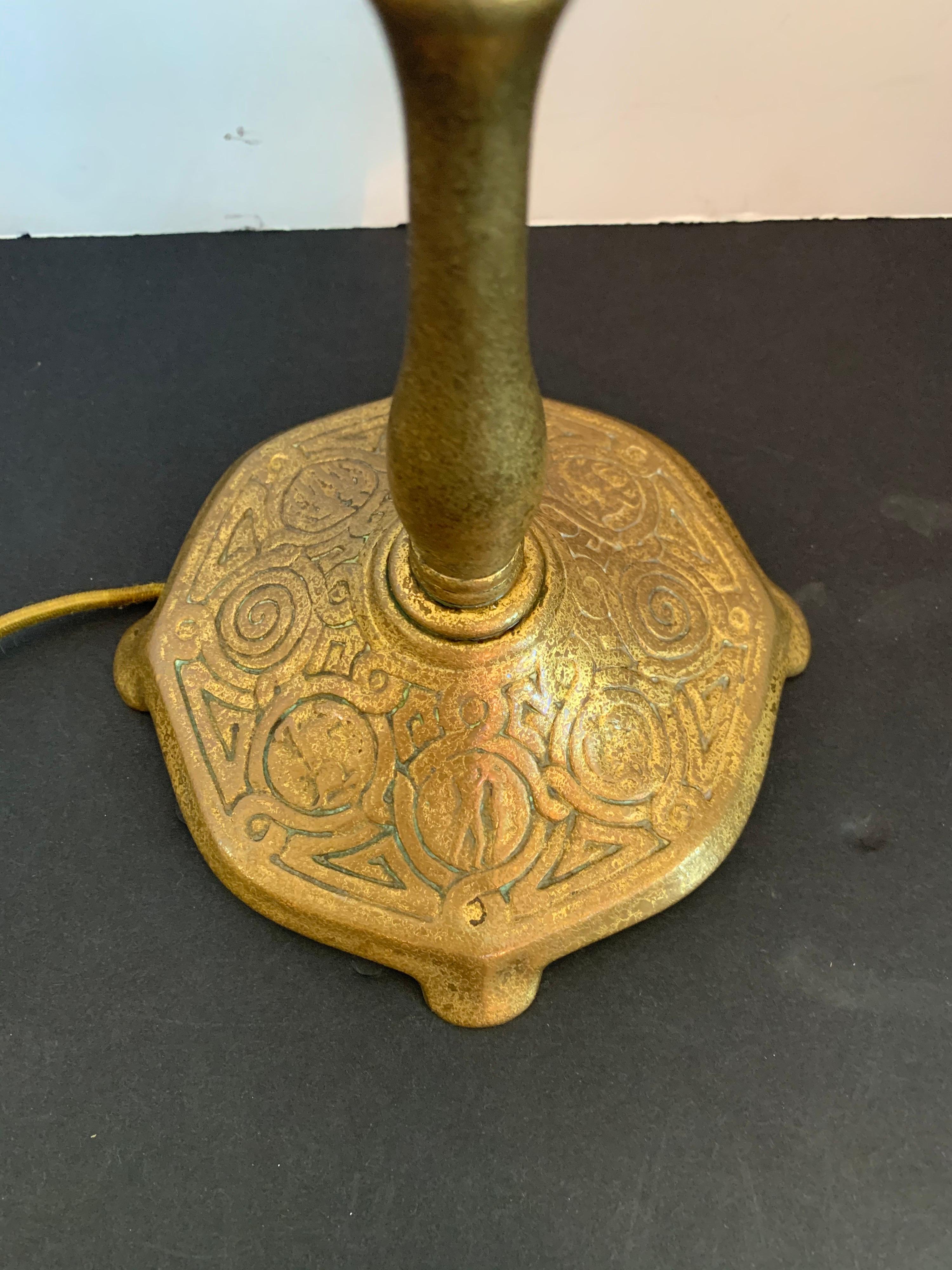Wonderful Tiffany Studios New York Zodiac Bronze Lamp with Capiz Shell Shade 1