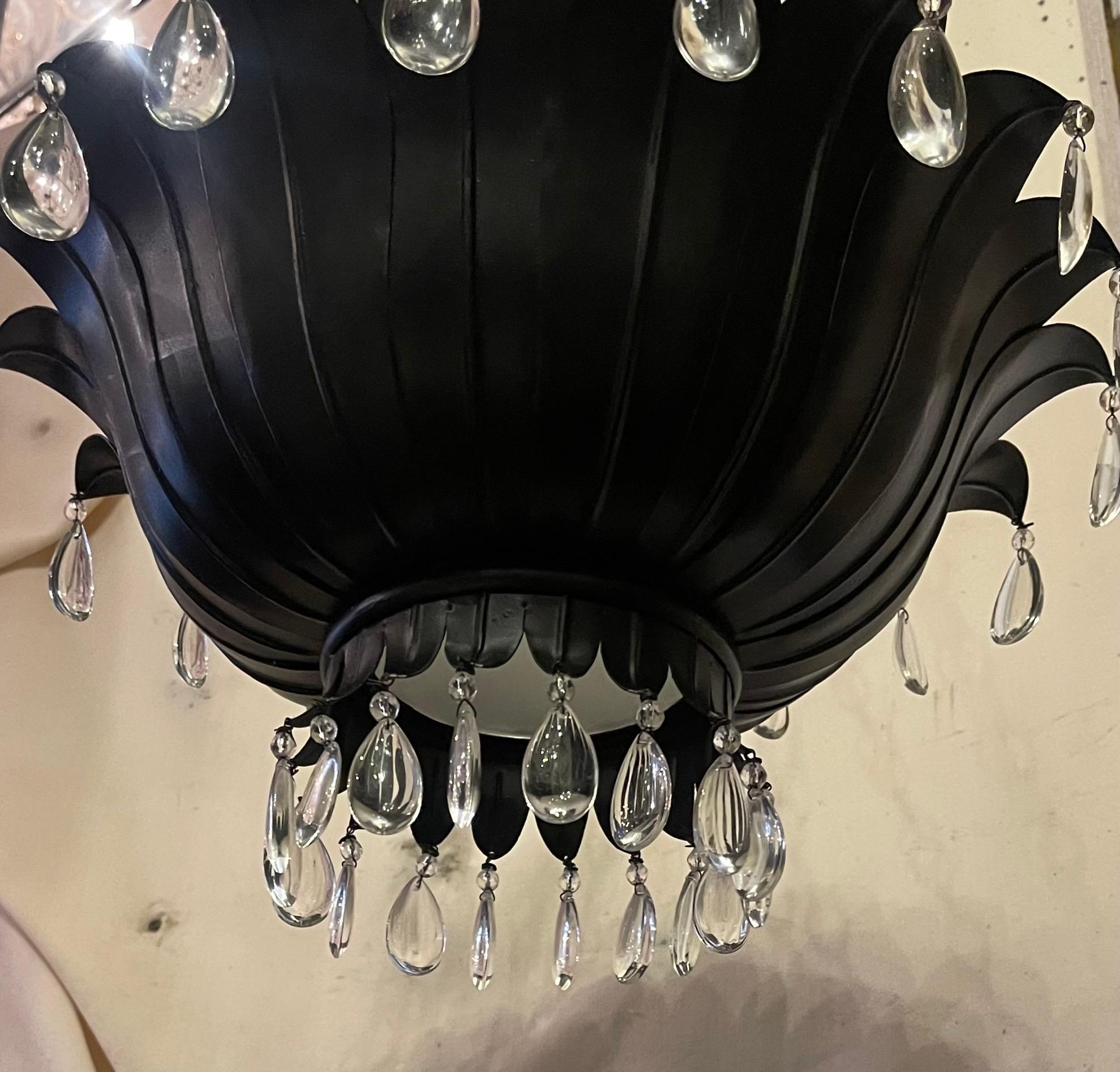 Peint Merveilleux lustre en forme de tournesol peint en noir Tole perles de cristal Lights en vente