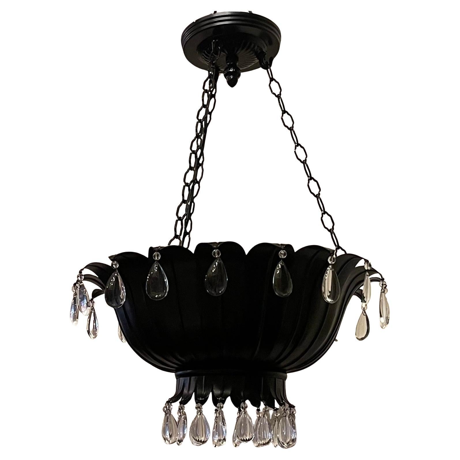 Wonderful Tole Black Painted Sunflower Chandelier Crystal Beads Light Fixture