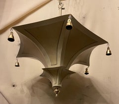 Wonderful Tole Hand Painted Umbrella Chandelier Brass Bell Crystal Beads Fixture