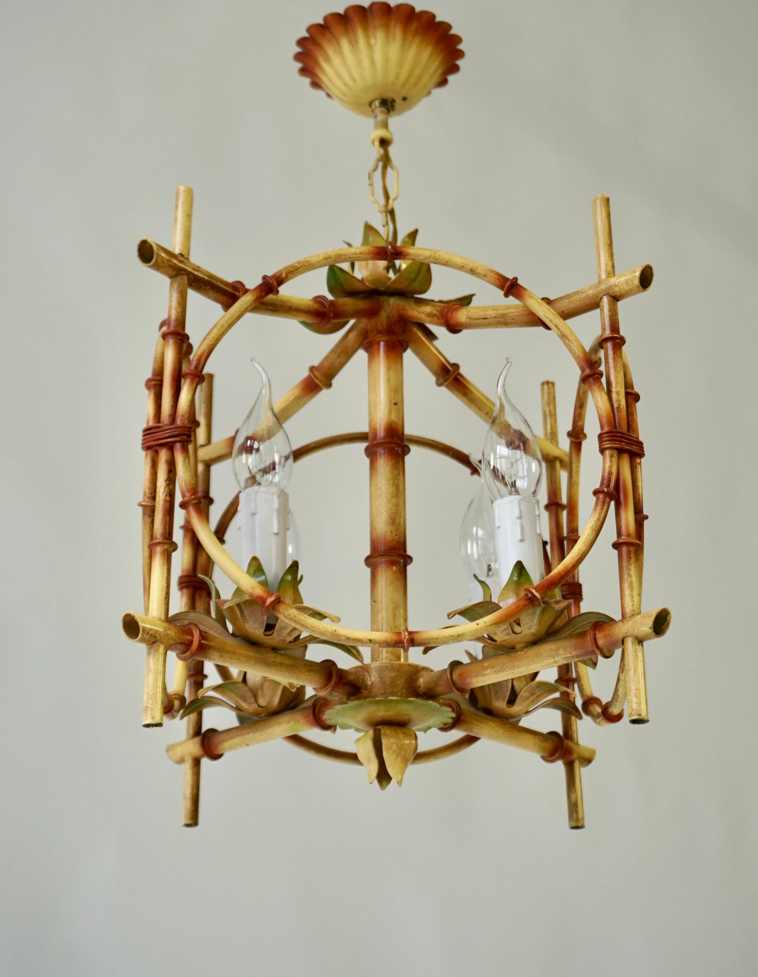 Wonderful Tole Pagoda Bamboo Chinoiserie Chandelier Light Fixture 3
