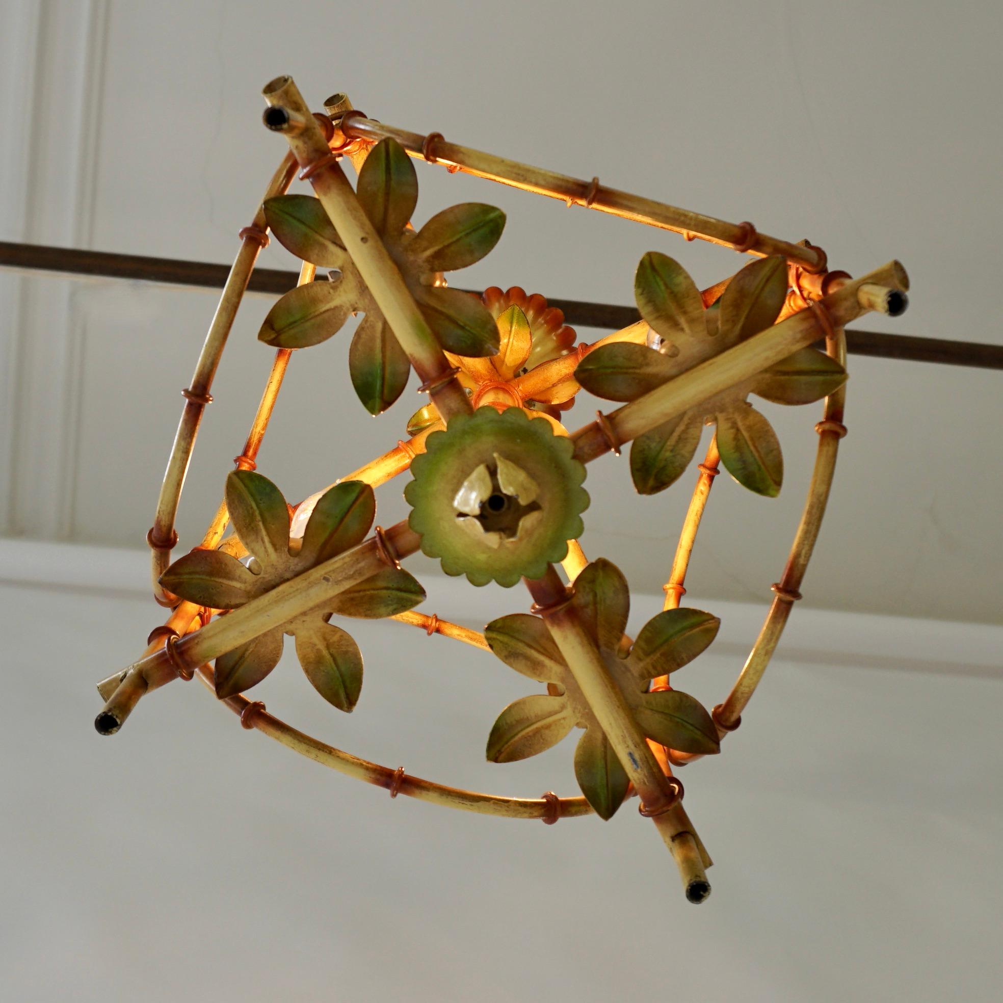 Wonderful Tole Pagoda Bamboo Chinoiserie Chandelier Light Fixture 4