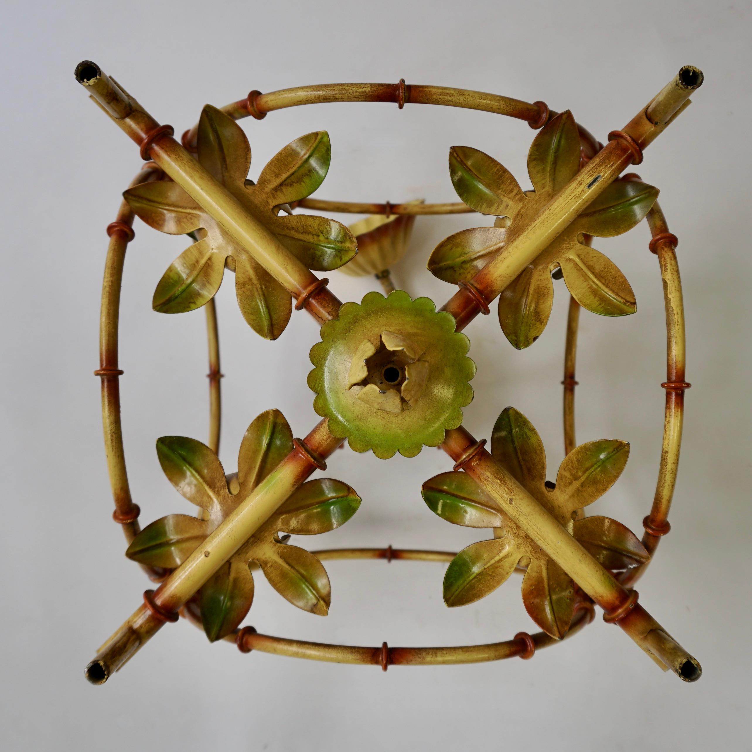 Wonderful Tole Pagoda Bamboo Chinoiserie Chandelier Light Fixture 5
