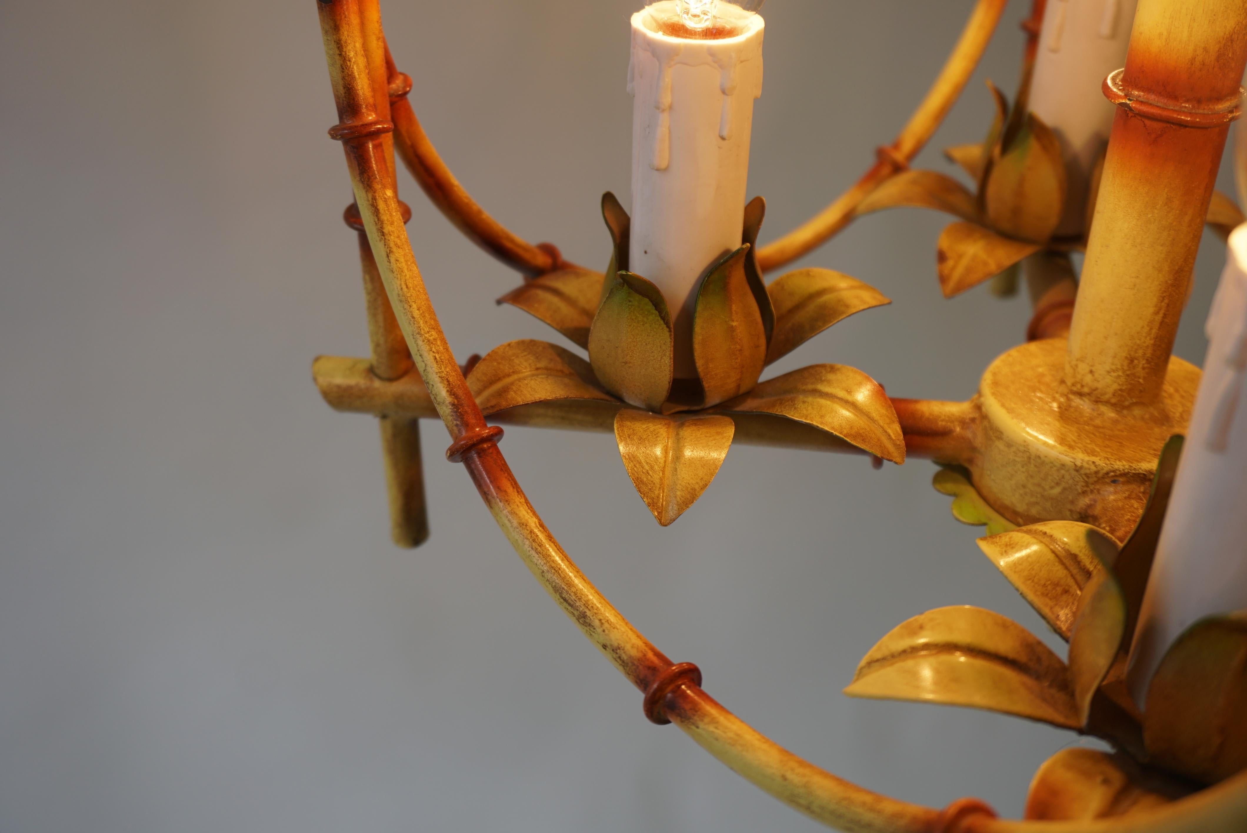 Wonderful Tole Pagoda Bamboo Chinoiserie Chandelier Light Fixture 6