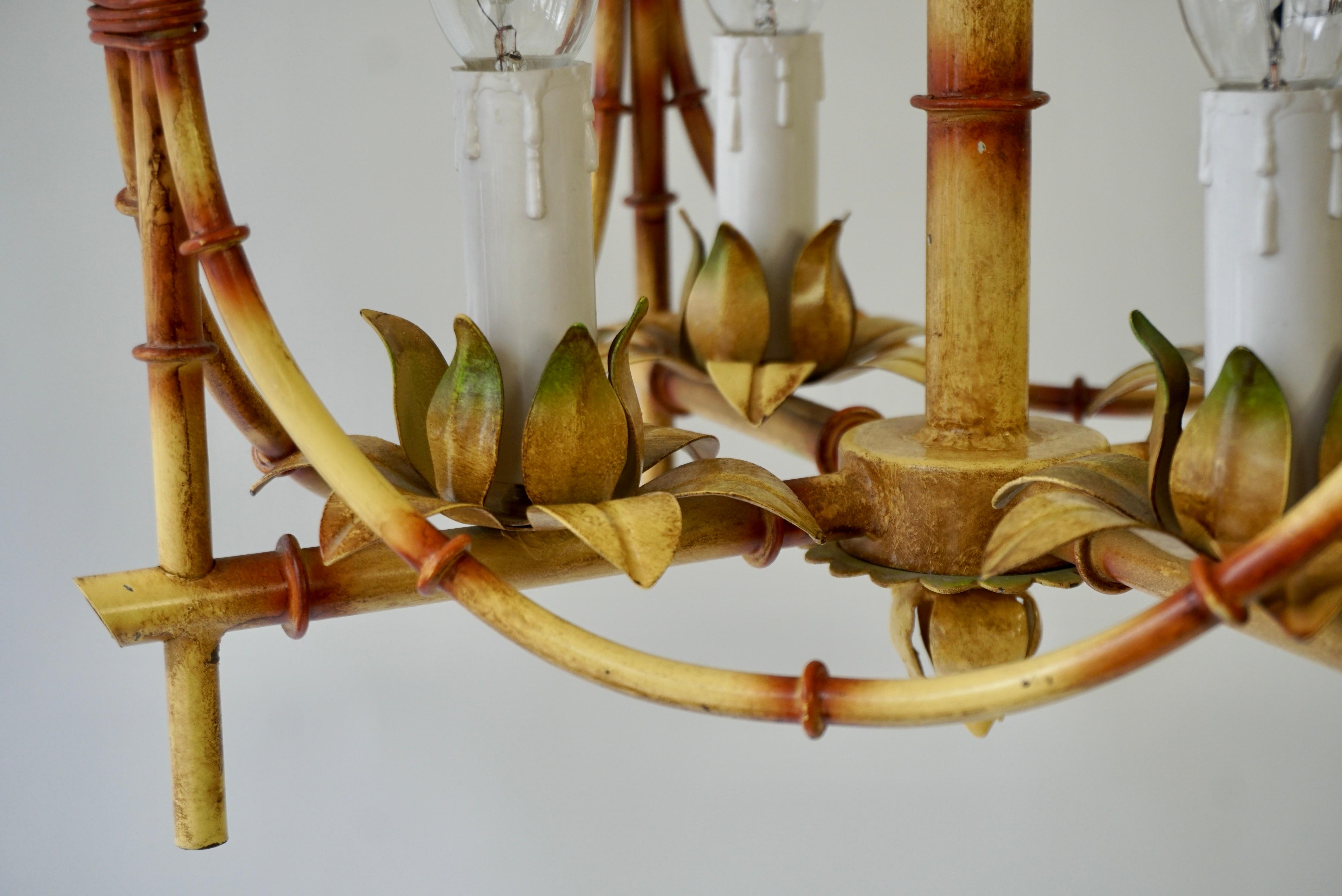 Wonderful Tole Pagoda Bamboo Chinoiserie Chandelier Light Fixture 7