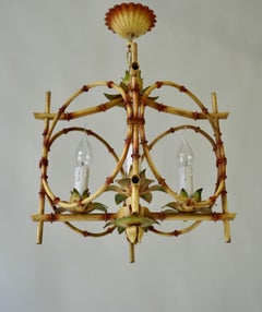 Wonderful Tole Pagoda Bamboo Chinoiserie Chandelier Light Fixture