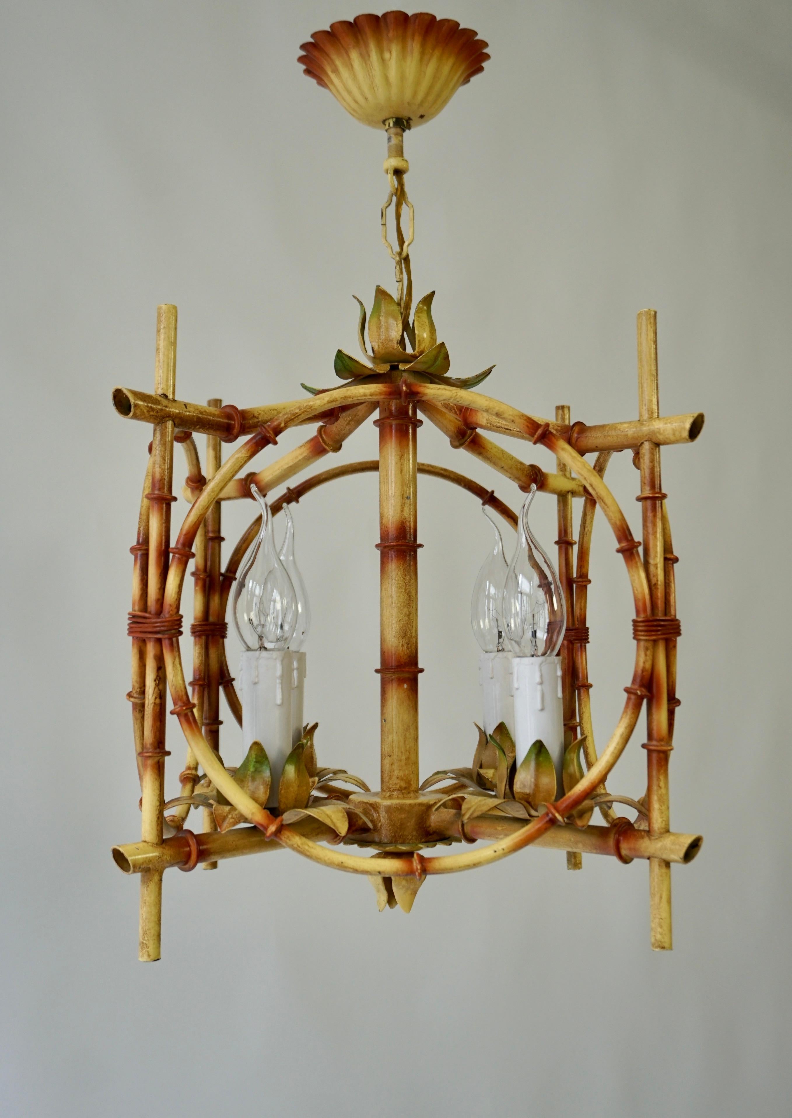 Italian Wonderful Tole Pagoda Bamboo Chinoiserie Chandelier Light Fixture
