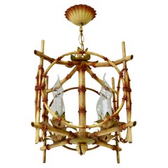 Vintage Wonderful Tole Pagoda Bamboo Chinoiserie Chandelier Light Fixture