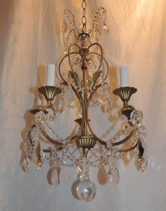 Wonderful Transitional Gilt Rock Crystal 5-Arm Baguès Chandelier