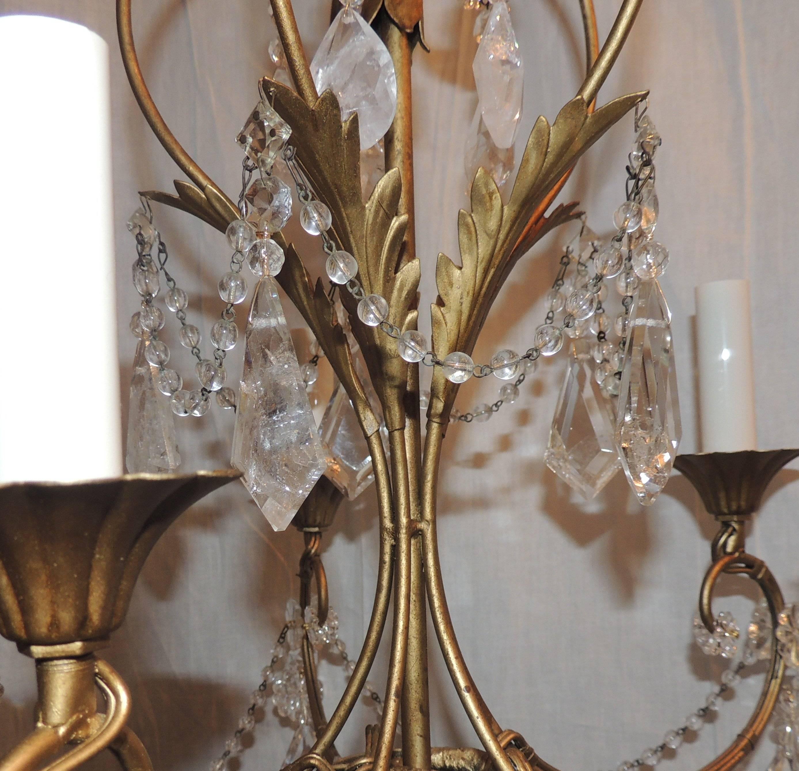 Metal Wonderful Transitional Gilt Rock Crystal 5-Arm Baguès Chandelier Jansen Fixture For Sale