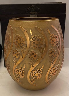 Wunderschöne türkische Gold-Kunstglasvase Pasabahce Magazalari Butik Originalverpackung