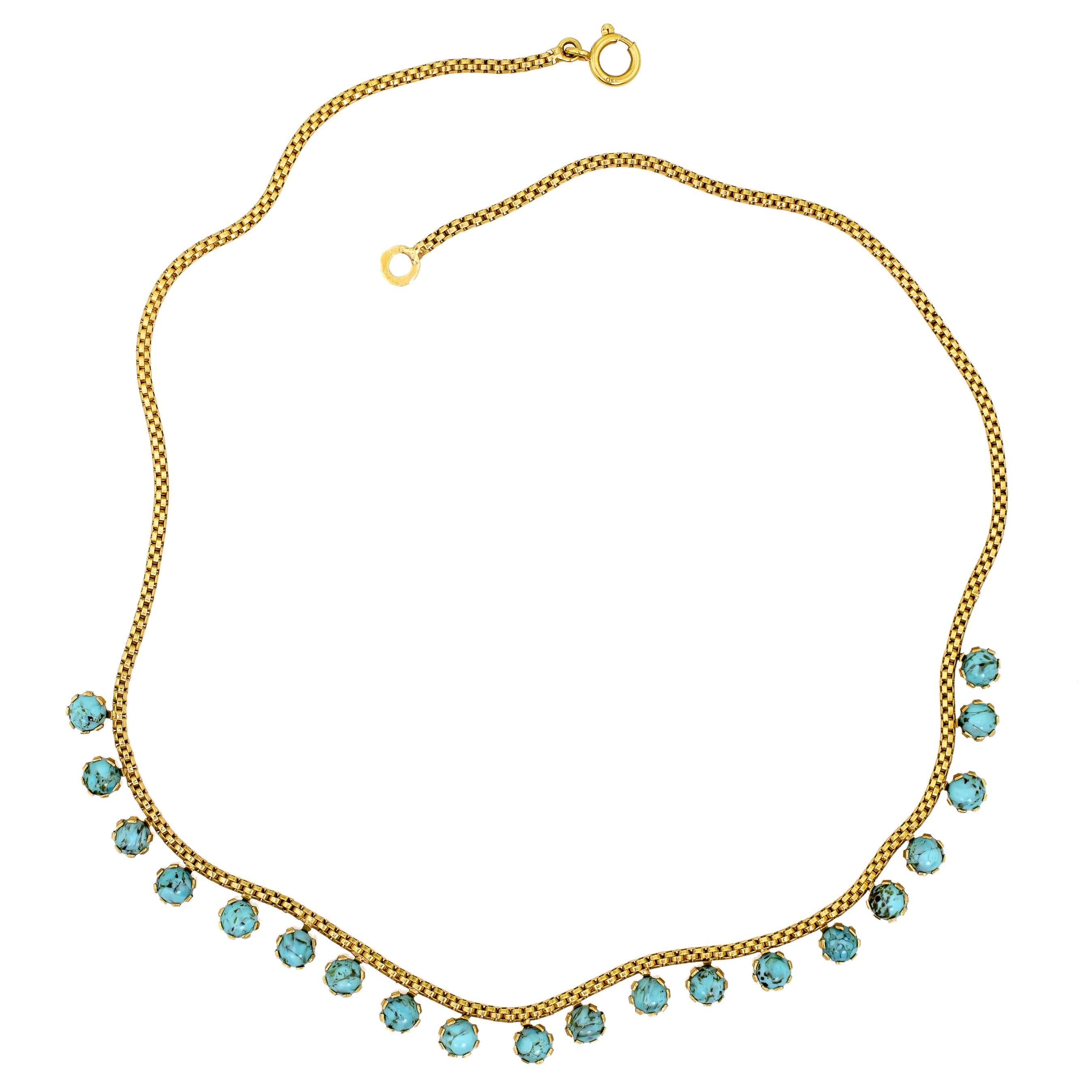 Edwardian Wonderful Turn of the Century Antique Turquoise and 18 Karat Gold Necklace