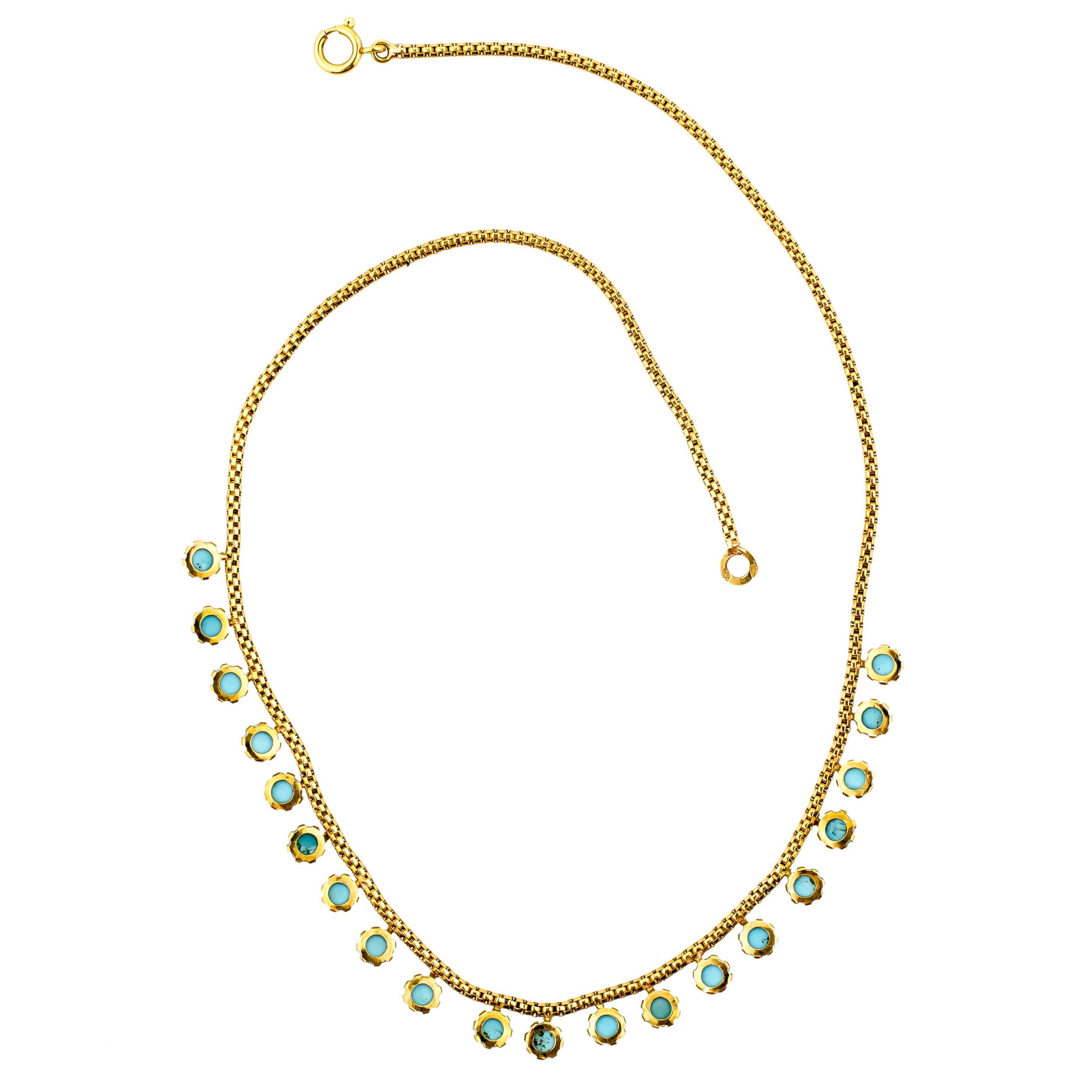 Women's Wonderful Turn of the Century Antique Turquoise and 18 Karat Gold Necklace