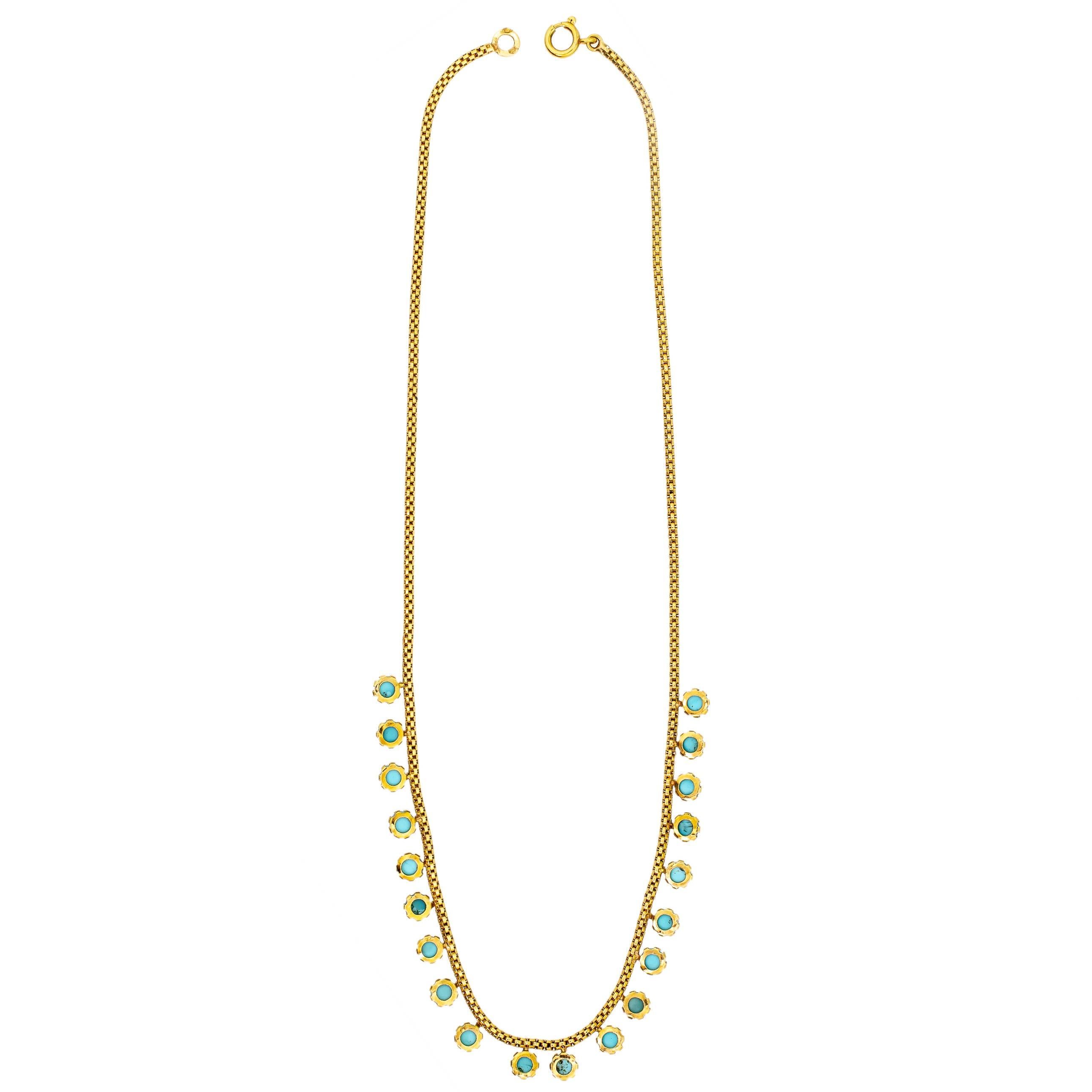 Wonderful Turn of the Century Antique Turquoise and 18 Karat Gold Necklace 1