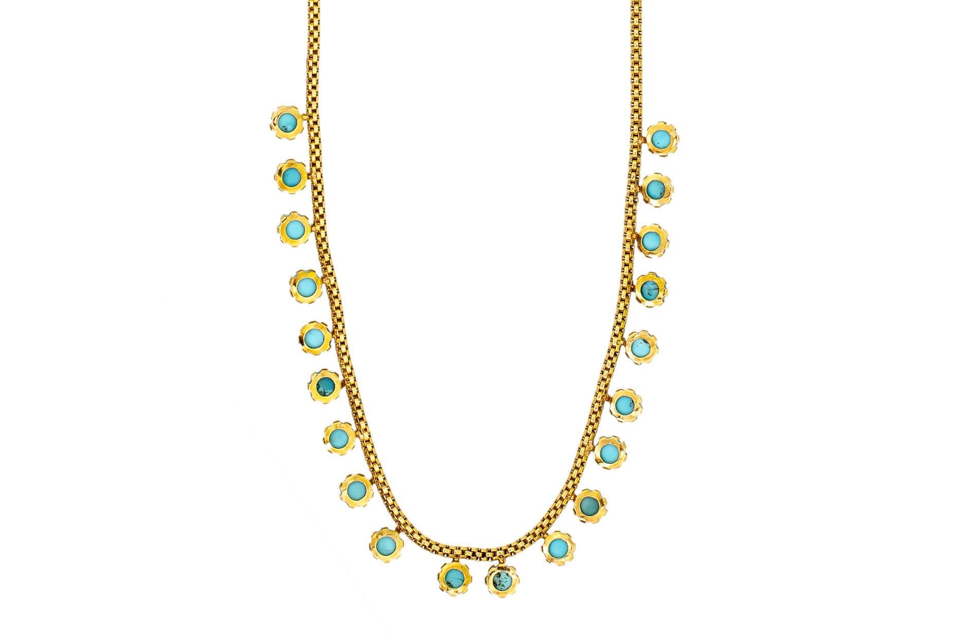 Wonderful Turn of the Century Antique Turquoise and 18 Karat Gold Necklace 2
