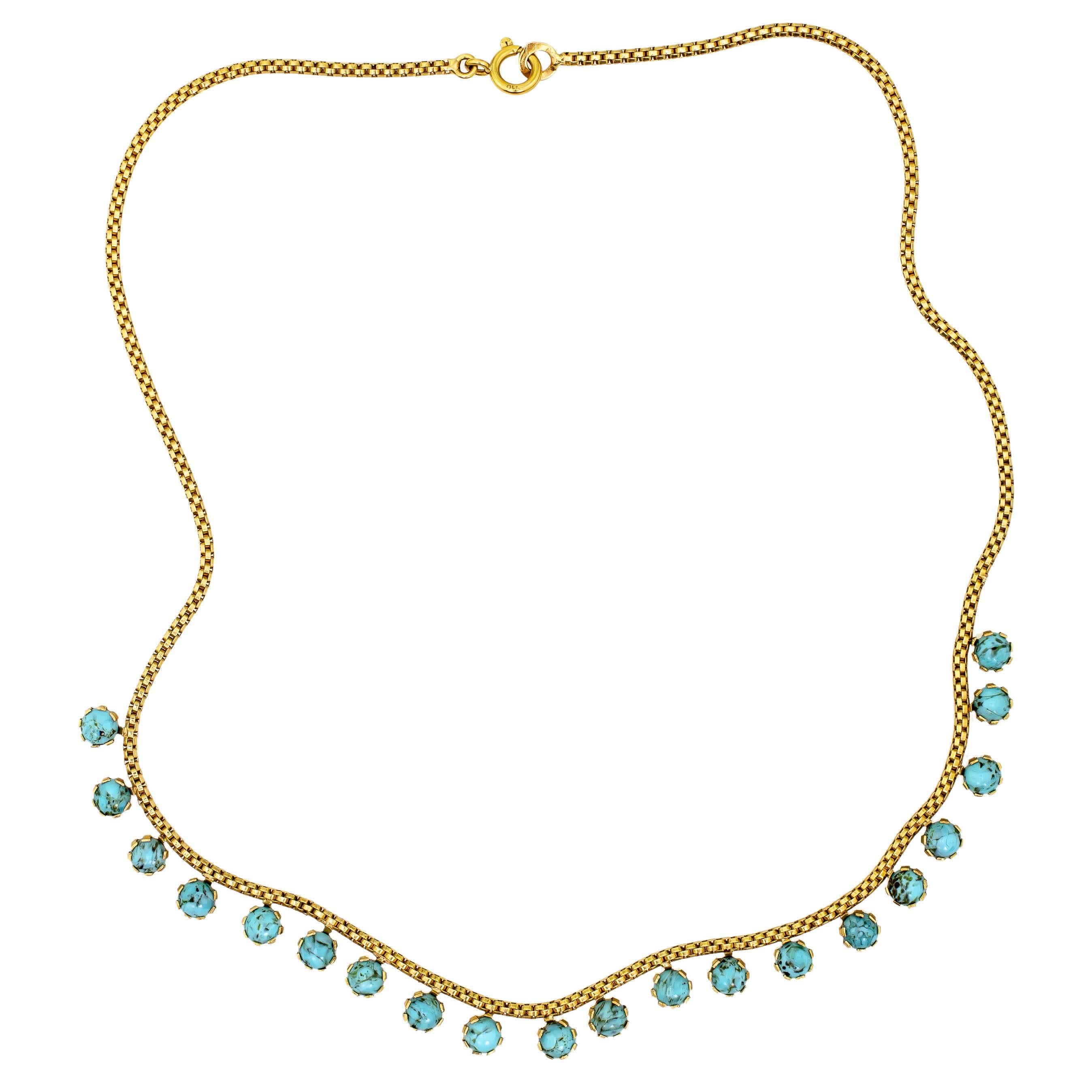 Wonderful Turn of the Century Antique Turquoise and 18 Karat Gold Necklace