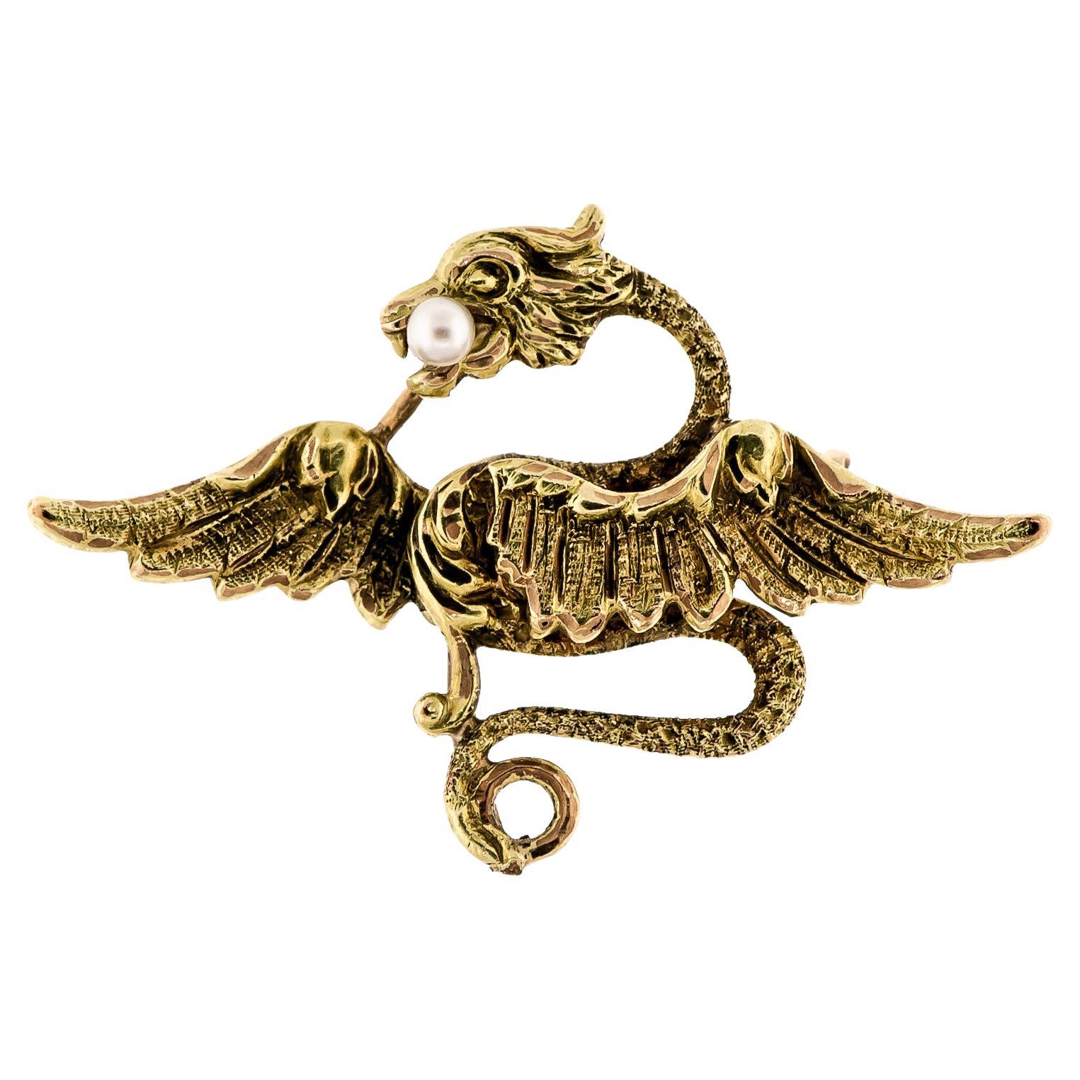Wonderful Turn of the Century Chimera Brooch For Sale