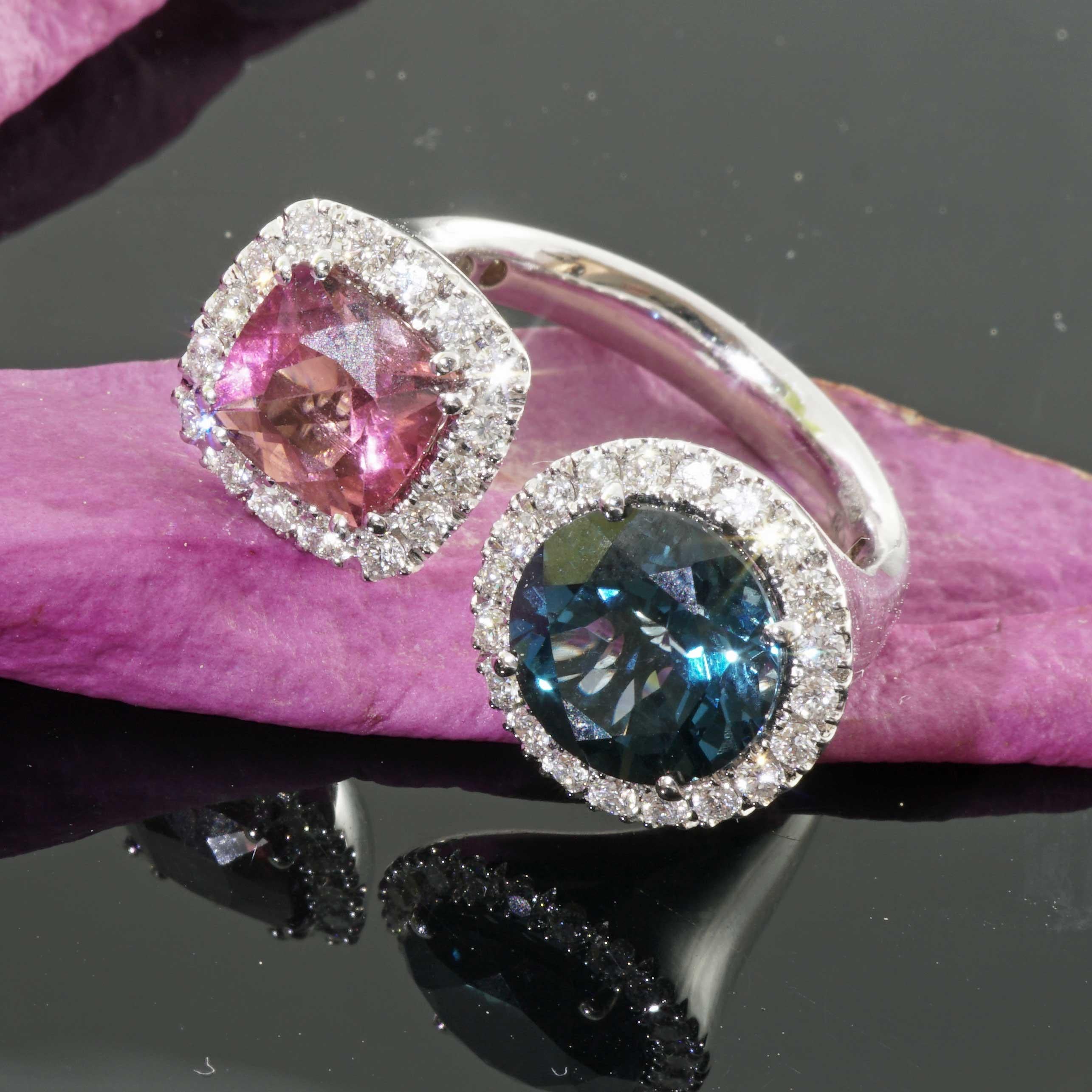 Meraviglioso Anello Gemello Tormalina Blu Topazio Brilliante tradizionale made in Italy in vendita 4