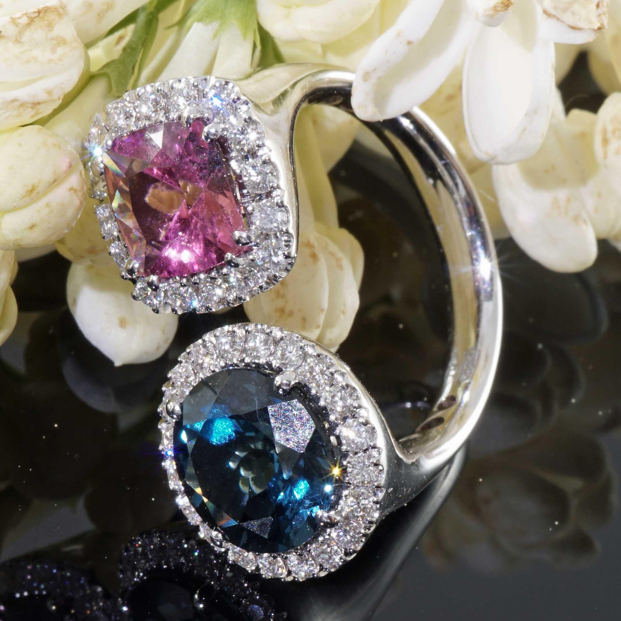 Meraviglioso Anello Gemello Tormalina Blu Topazio Brilliante tradizionale made in Italy in vendita 5