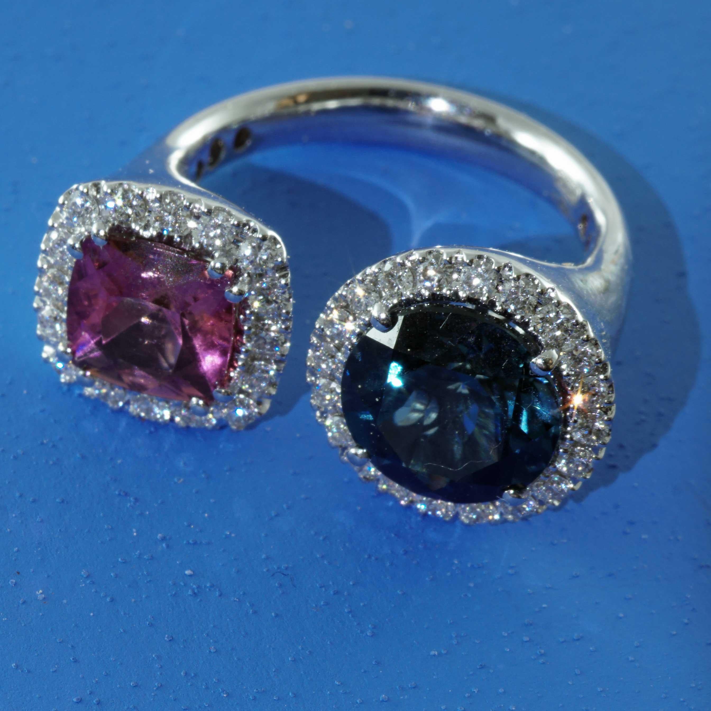 Meraviglioso Anello Gemello Tormalina Blu Topazio Brilliante tradizionale made in Italy in vendita 6