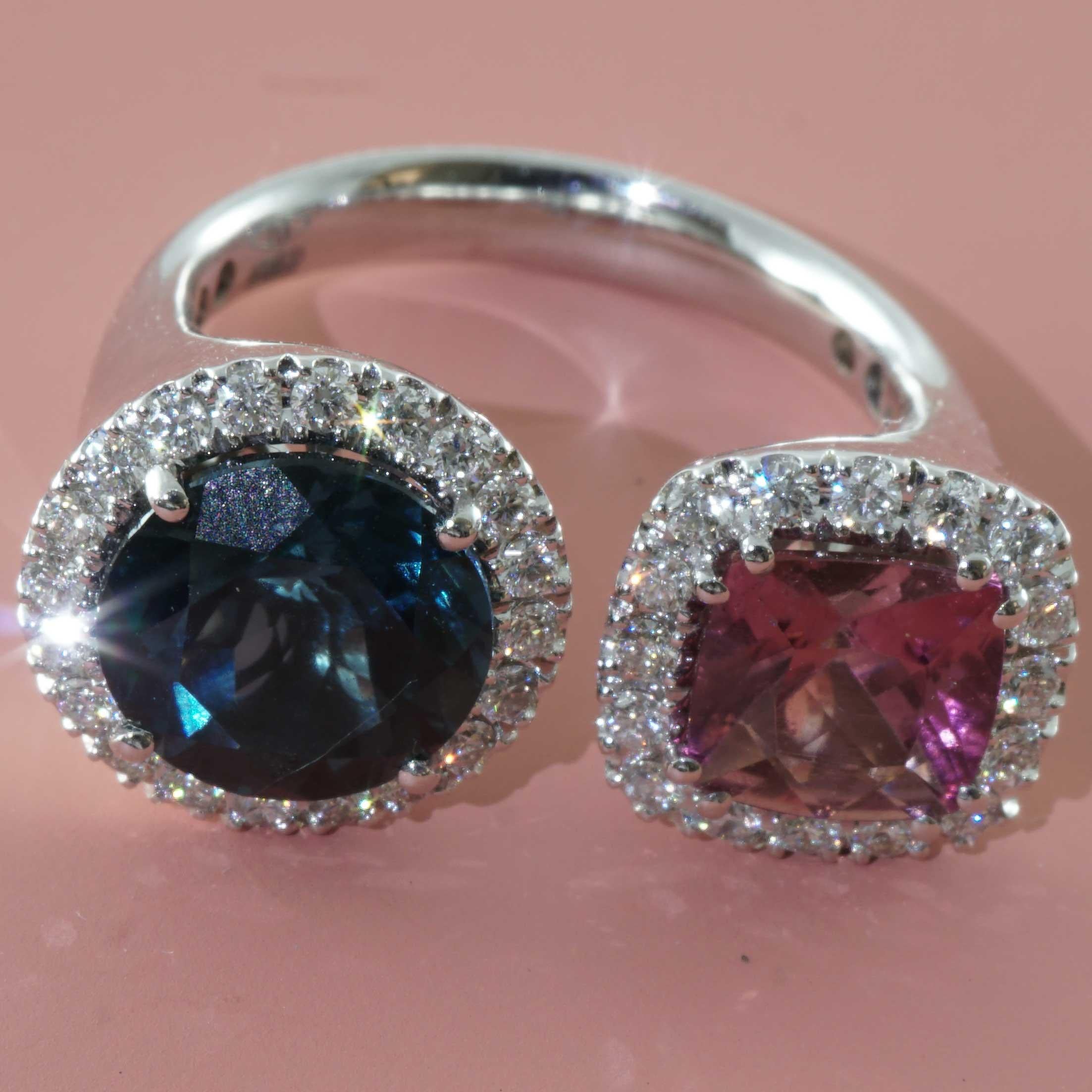 Meraviglioso Anello Gemello Tormalina Blu Topazio Brilliante tradizionale made in Italy in vendita 8