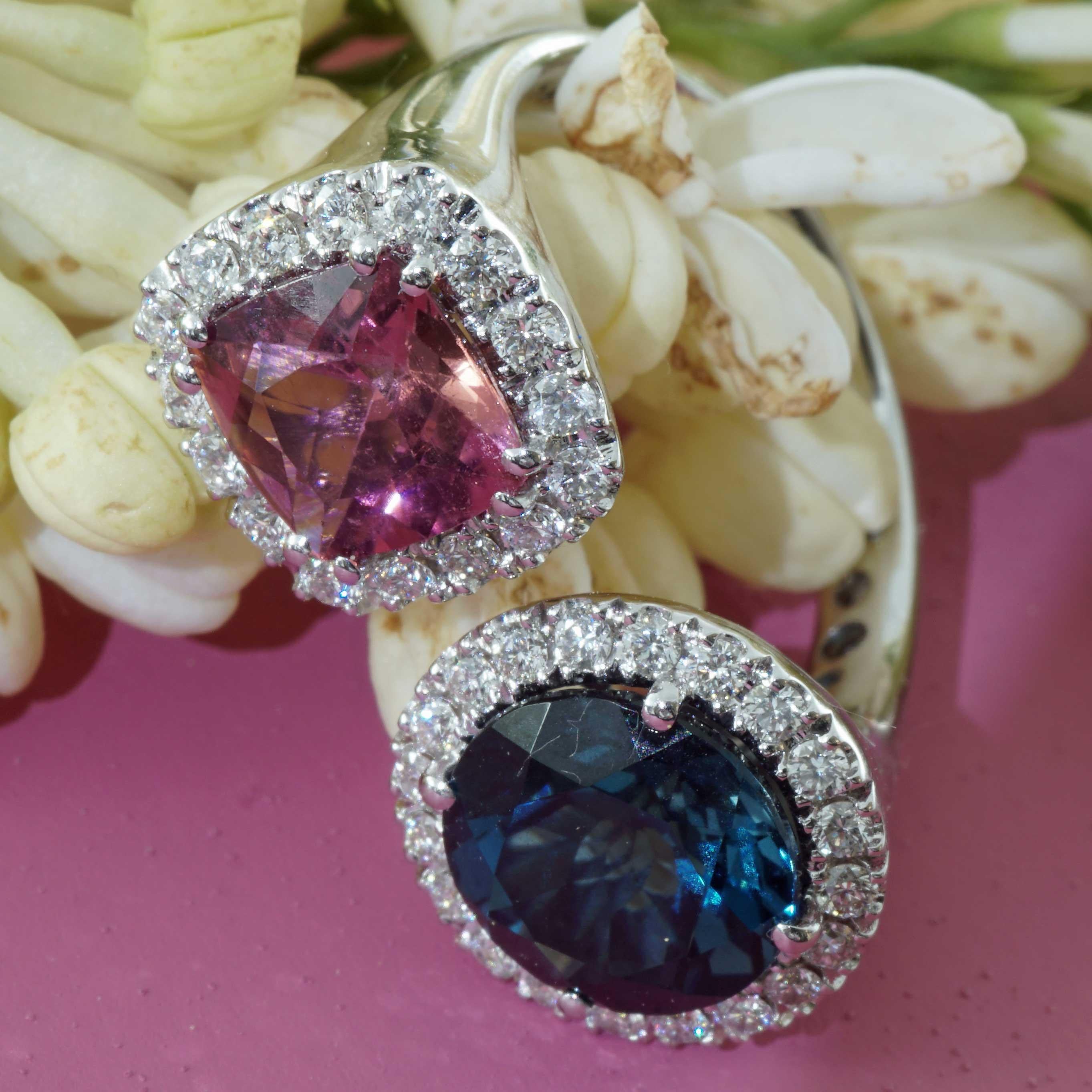 Meraviglioso Anello Gemello Tormalina Blu Topazio Brilliante tradizionale made in Italy in vendita 9