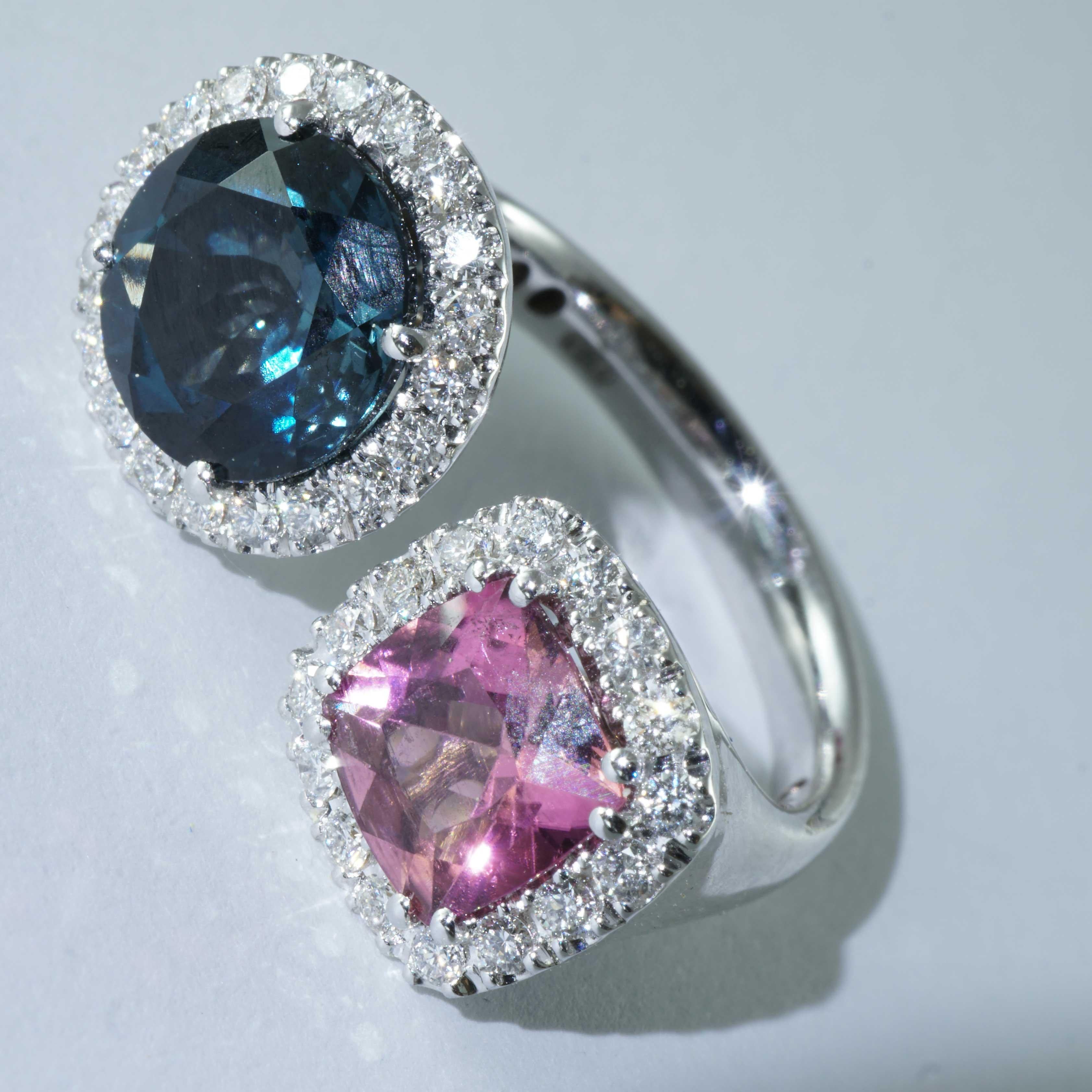 Meraviglioso Anello Gemello Tormalina Blu Topazio Brilliante tradizionale made in Italy in vendita 1