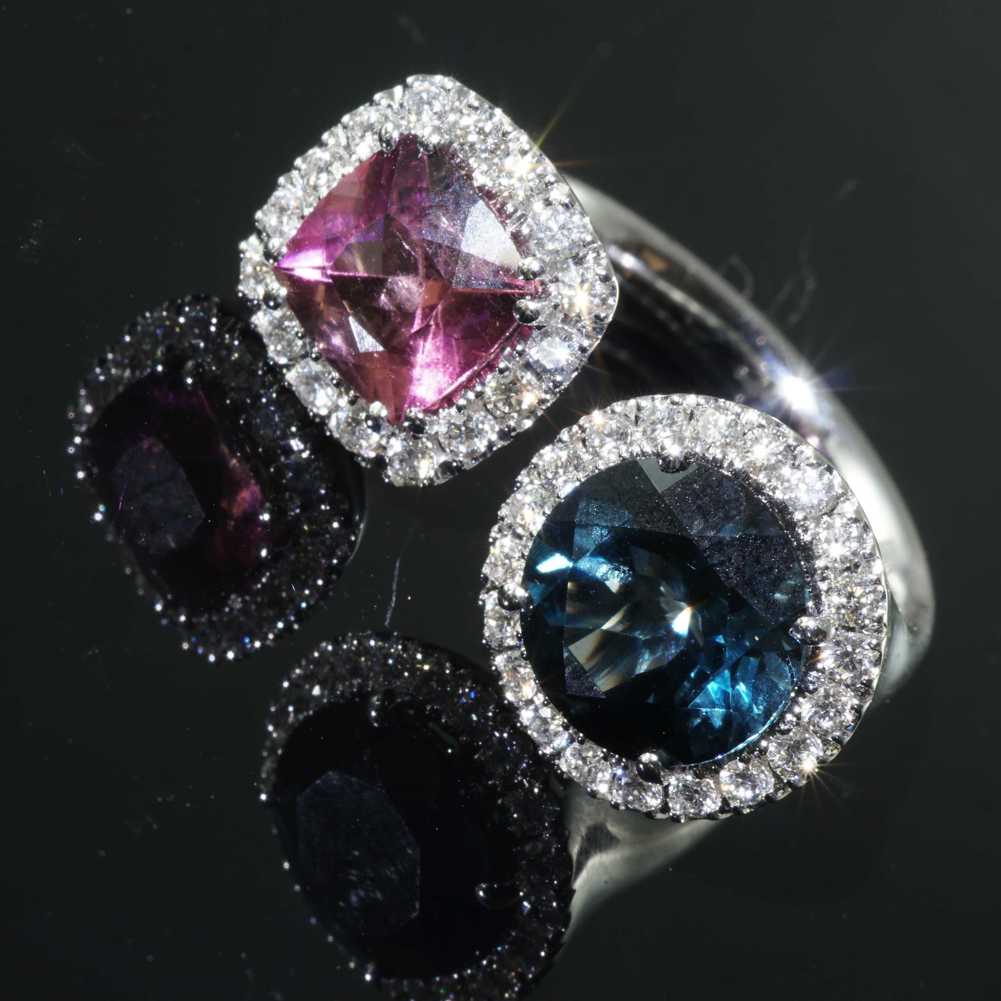 Meraviglioso Anello Gemello Tormalina Blu Topazio Brilliante tradizionale made in Italy in vendita 3