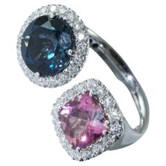Maravilloso Anillo Gemelo Turmalina Azul Topacio Brillantes tradicional made in Italy