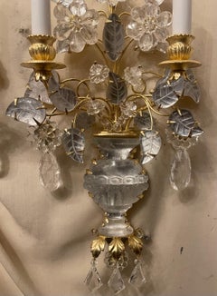 Wonderful Two Pairs Italian Rock Crystal Baguès Urn Flower Gilt Nestle Sconces