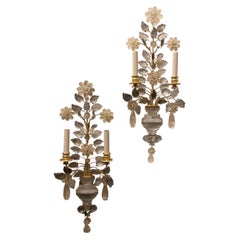 Wonderful Two Pairs Italian Rock Crystal Baguès Urn Flower Gilt Nestle Sconces