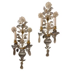 Wonderful Two Pairs Italian Rock Crystal Baguès Urn Flower Gilt Nestle Sconces