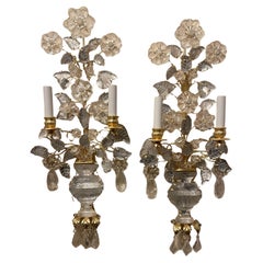 Wonderful Two Pairs Italian Rock Crystal Baguès Urn Flower Gilt Nestle Sconces