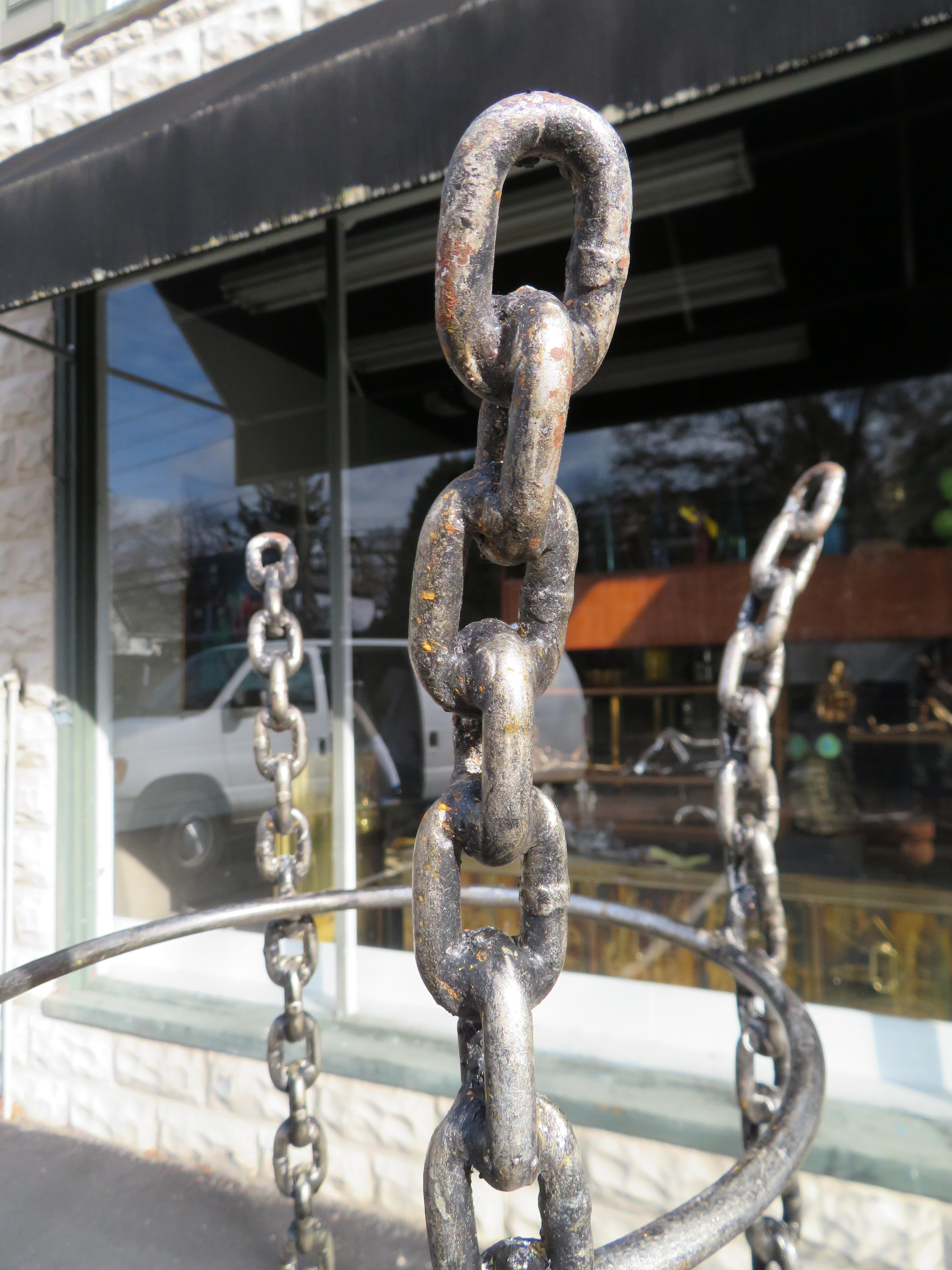 Wonderful Unusual Pair of Chain Link Bar Stools Swivel Top Mid-Century Modern For Sale 2