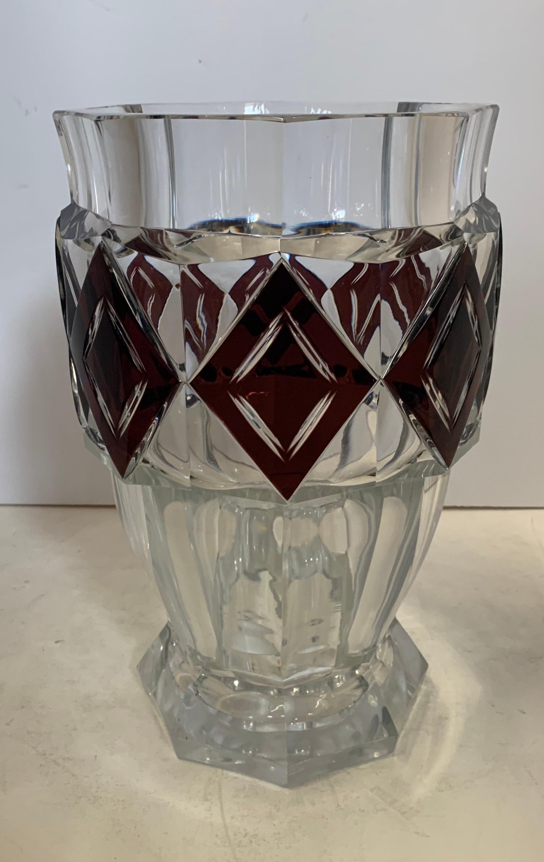 A wonderful Val Saint Lambert amethyst diamond overlay art glass / crystal Kipling large vase unsigned.
Measures: 11 1/2