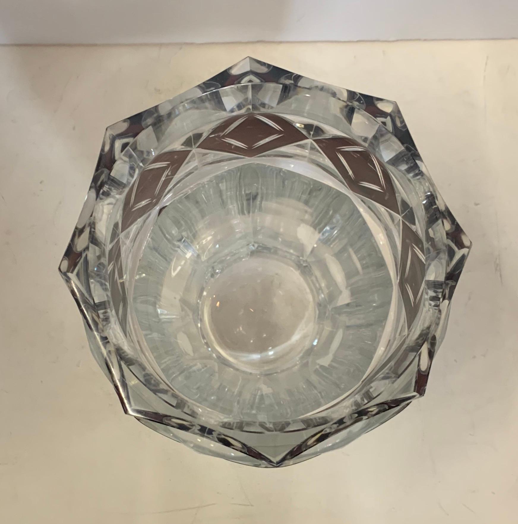 Belgian Wonderful Val Saint Lambert Amethyst Diamond Overlay Glass Crystal Kipling Vase For Sale