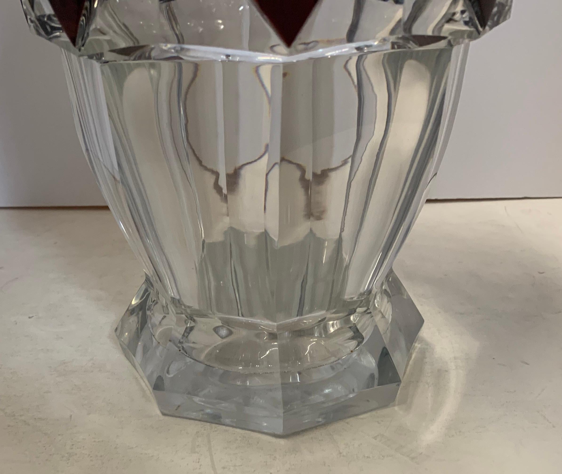 Wonderful Val Saint Lambert Amethyst Diamond Overlay Glass Crystal Kipling Vase In Good Condition For Sale In Roslyn, NY