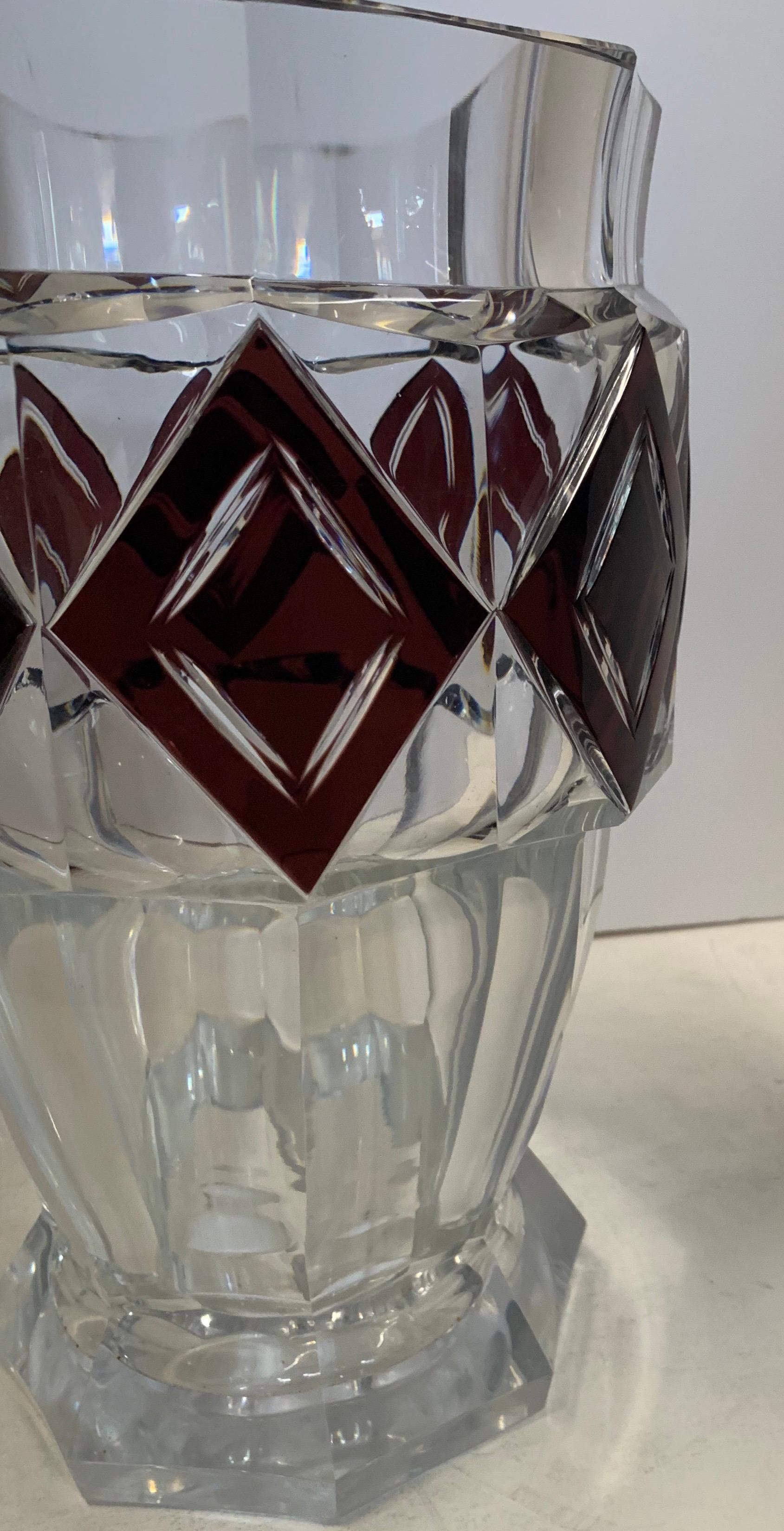 20th Century Wonderful Val Saint Lambert Amethyst Diamond Overlay Glass Crystal Kipling Vase For Sale