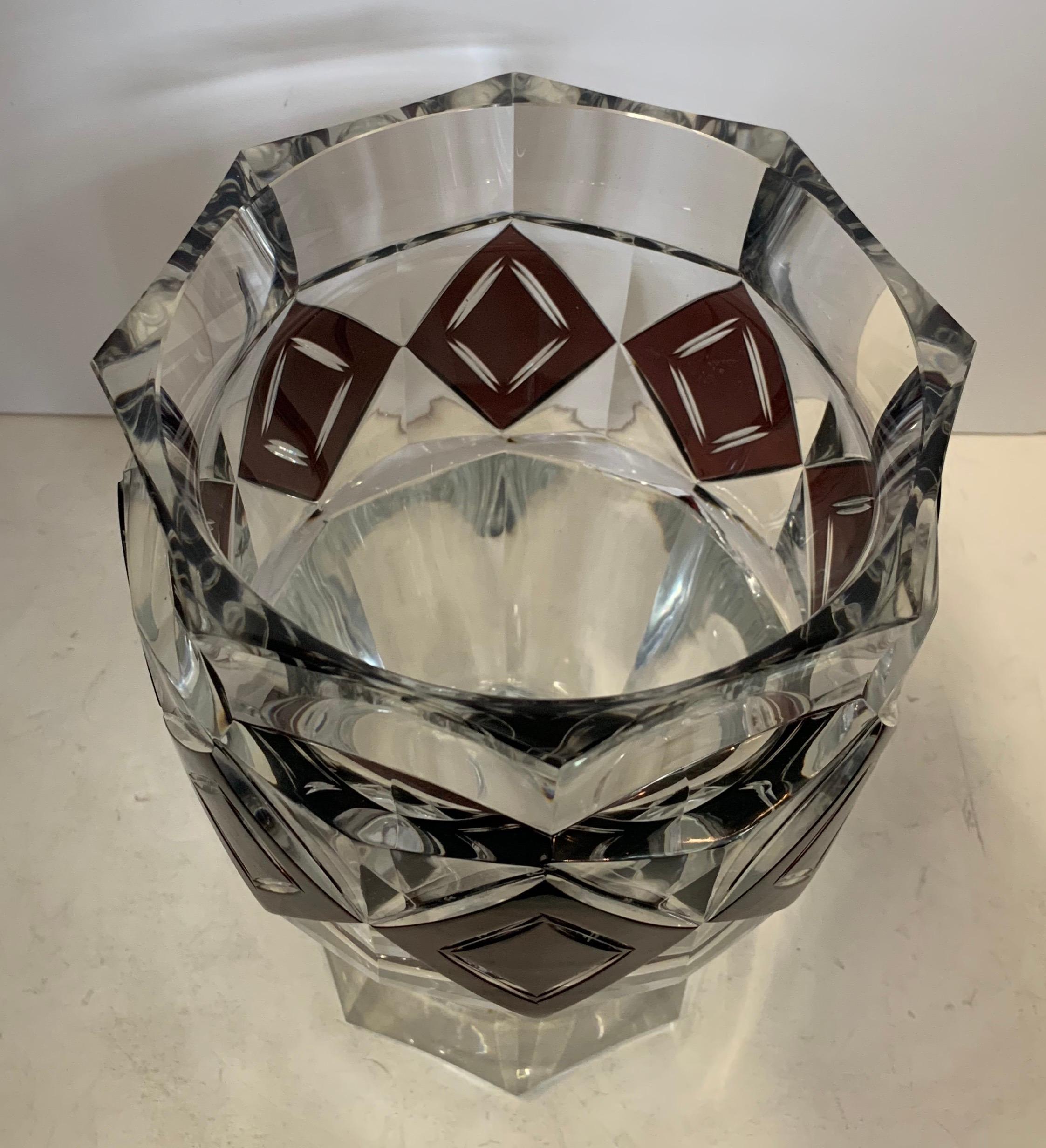 Wonderful Val Saint Lambert Amethyst Diamond Overlay Glass Crystal Kipling Vase For Sale 1
