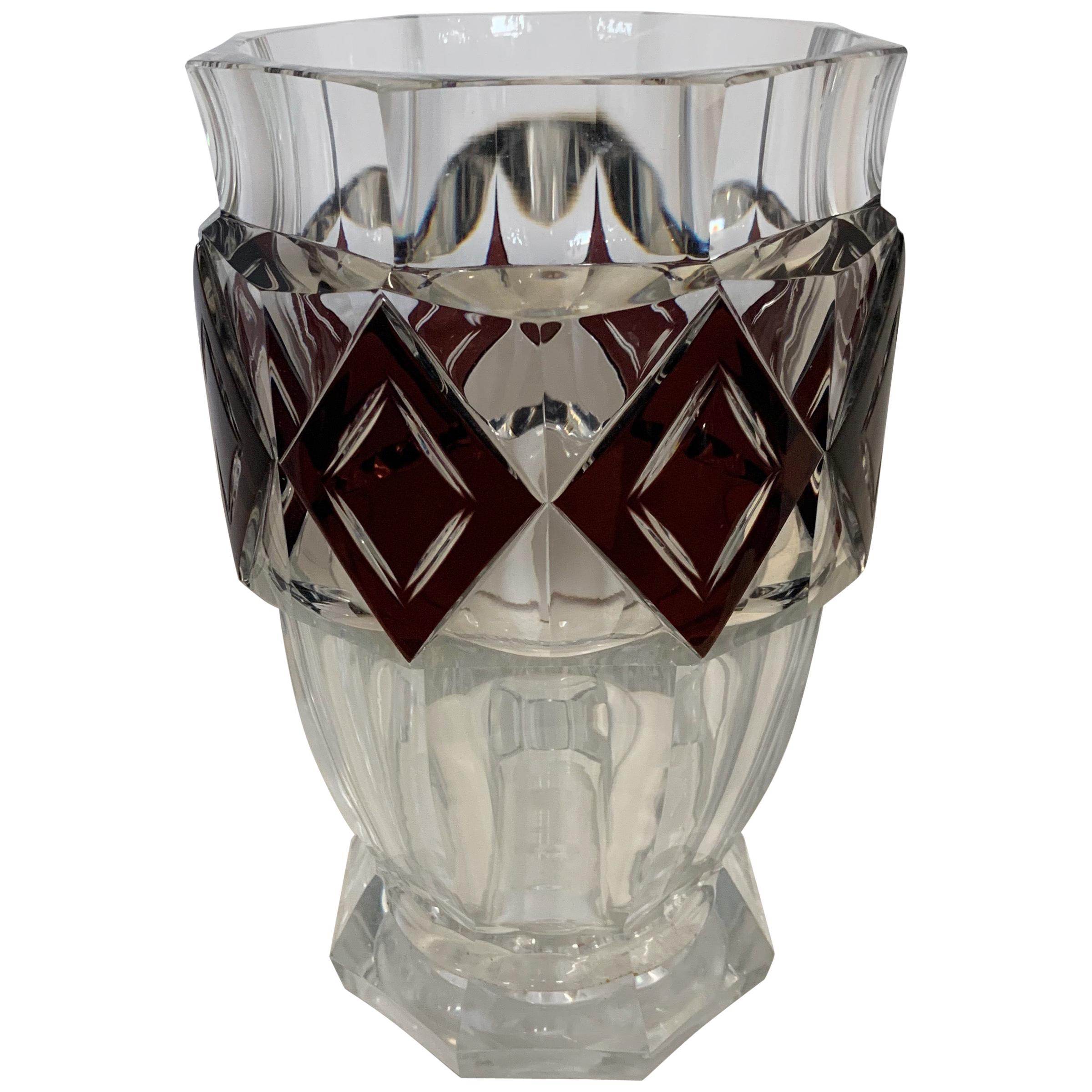 Wonderful Val Saint Lambert Amethyst Diamond Overlay Glass Crystal Kipling Vase