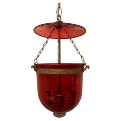 Wonderful Val Saint Lambert Cranberry Red Etched Glass Bell Jar Lantern Fixture