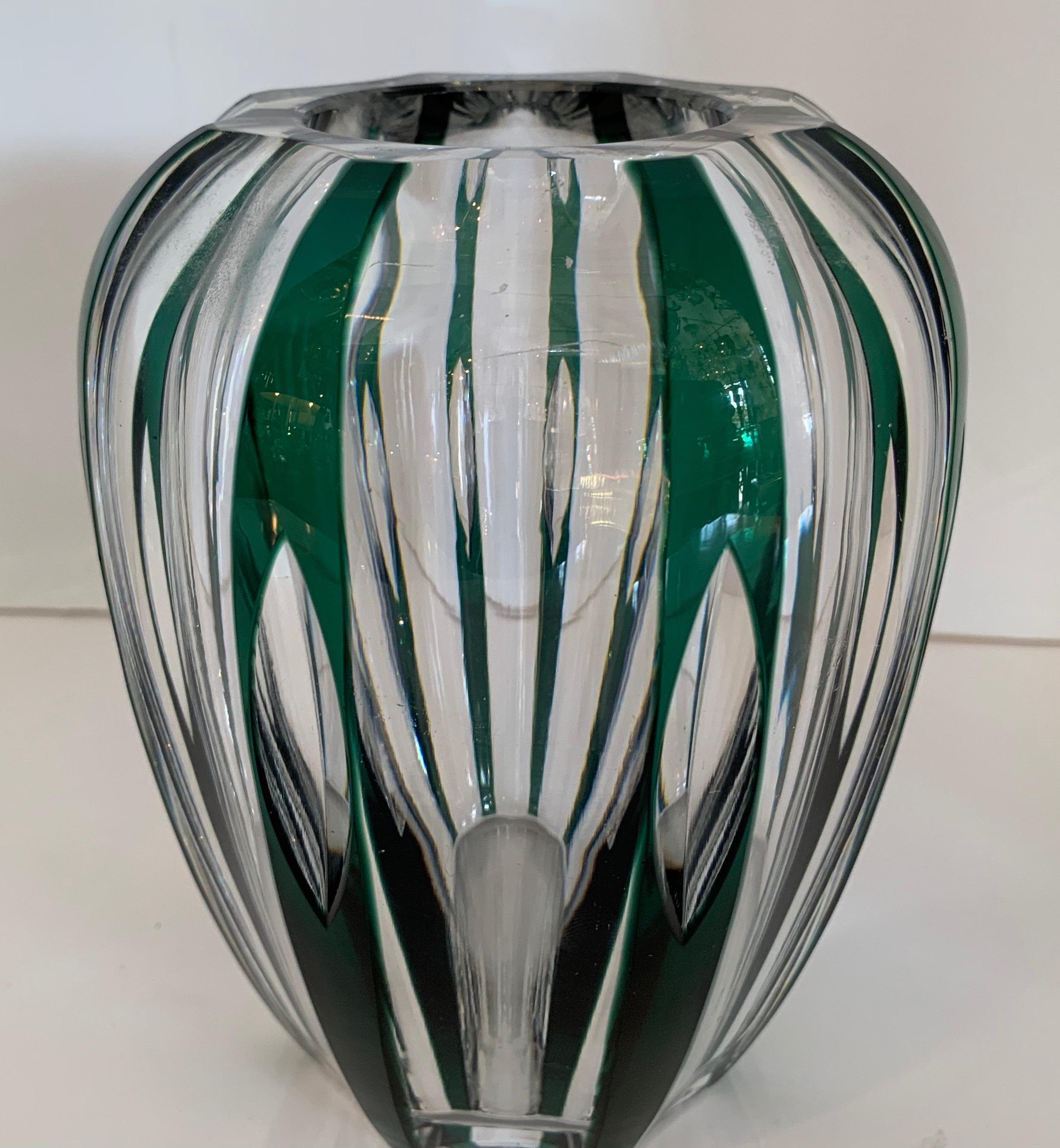 Belle Époque Wonderful Val Saint Lambert Emerald Green Cut to Clear Crystal Bud Vase For Sale