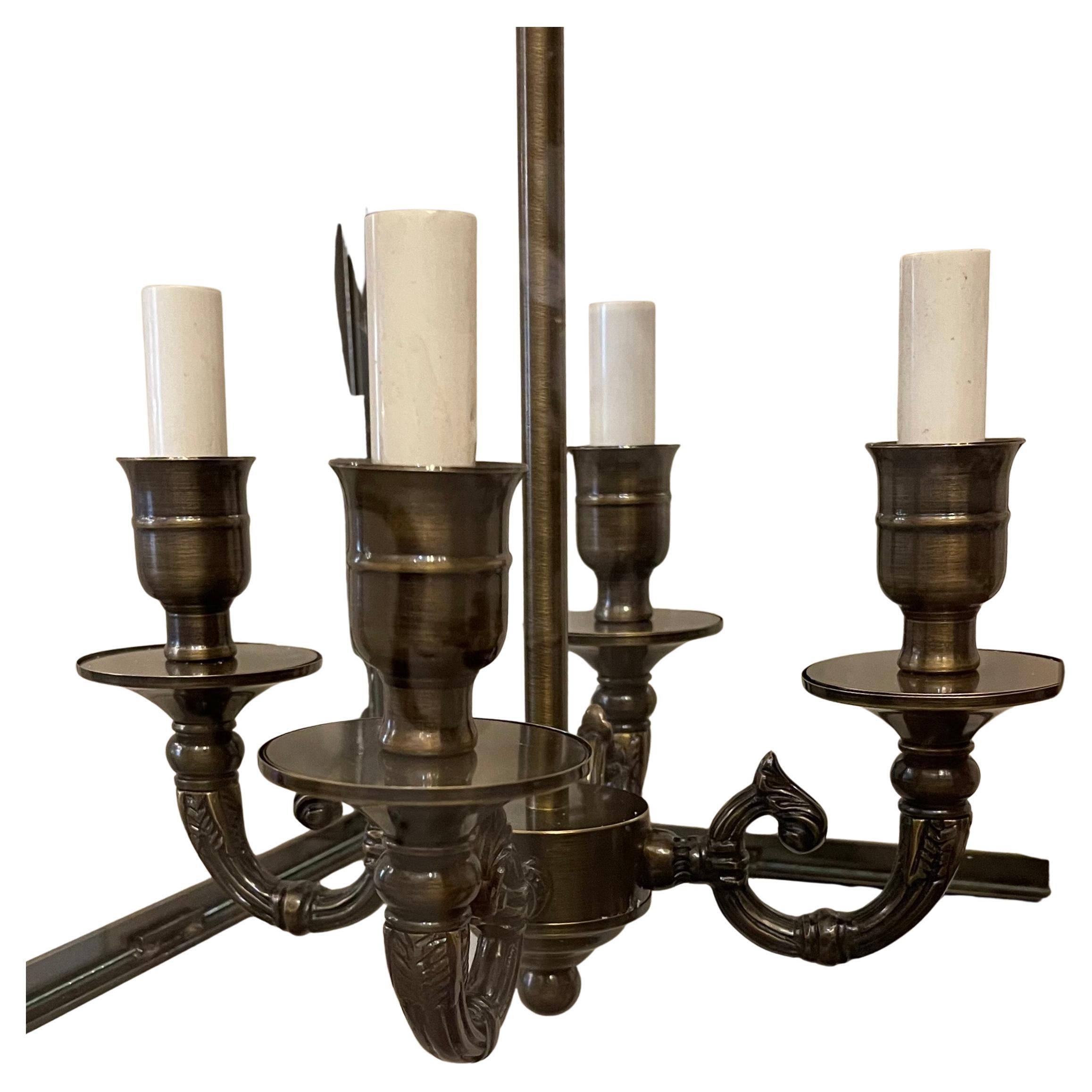 Wunderschöne Vaughan 4 Licht Bronze Glas Regency Hall Große Laterne Leuchte (20. Jahrhundert) im Angebot