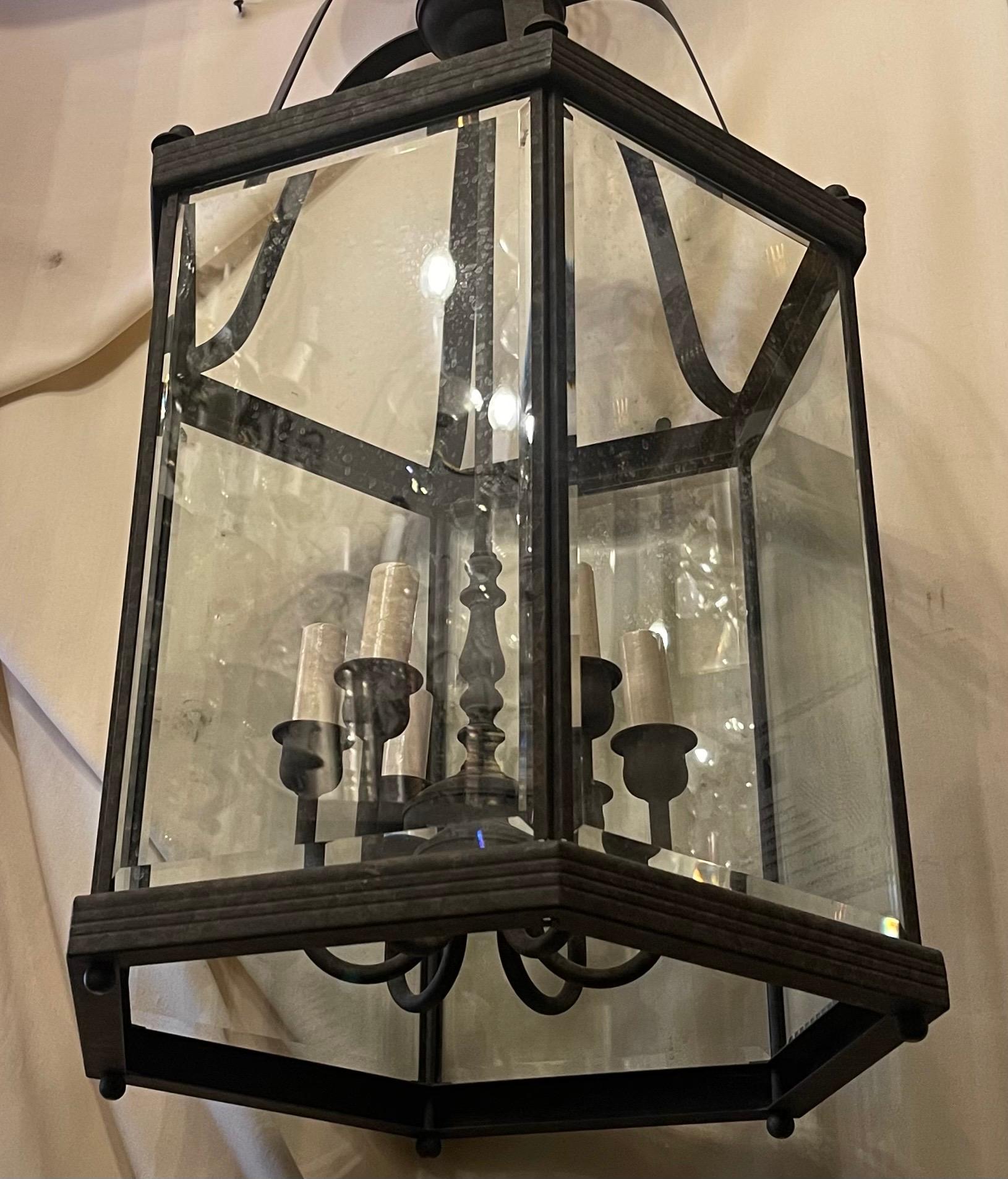 Maravilloso Farol Vaughan 6 Luces Bronce Cristal Regency Hall Grande Regencia en venta