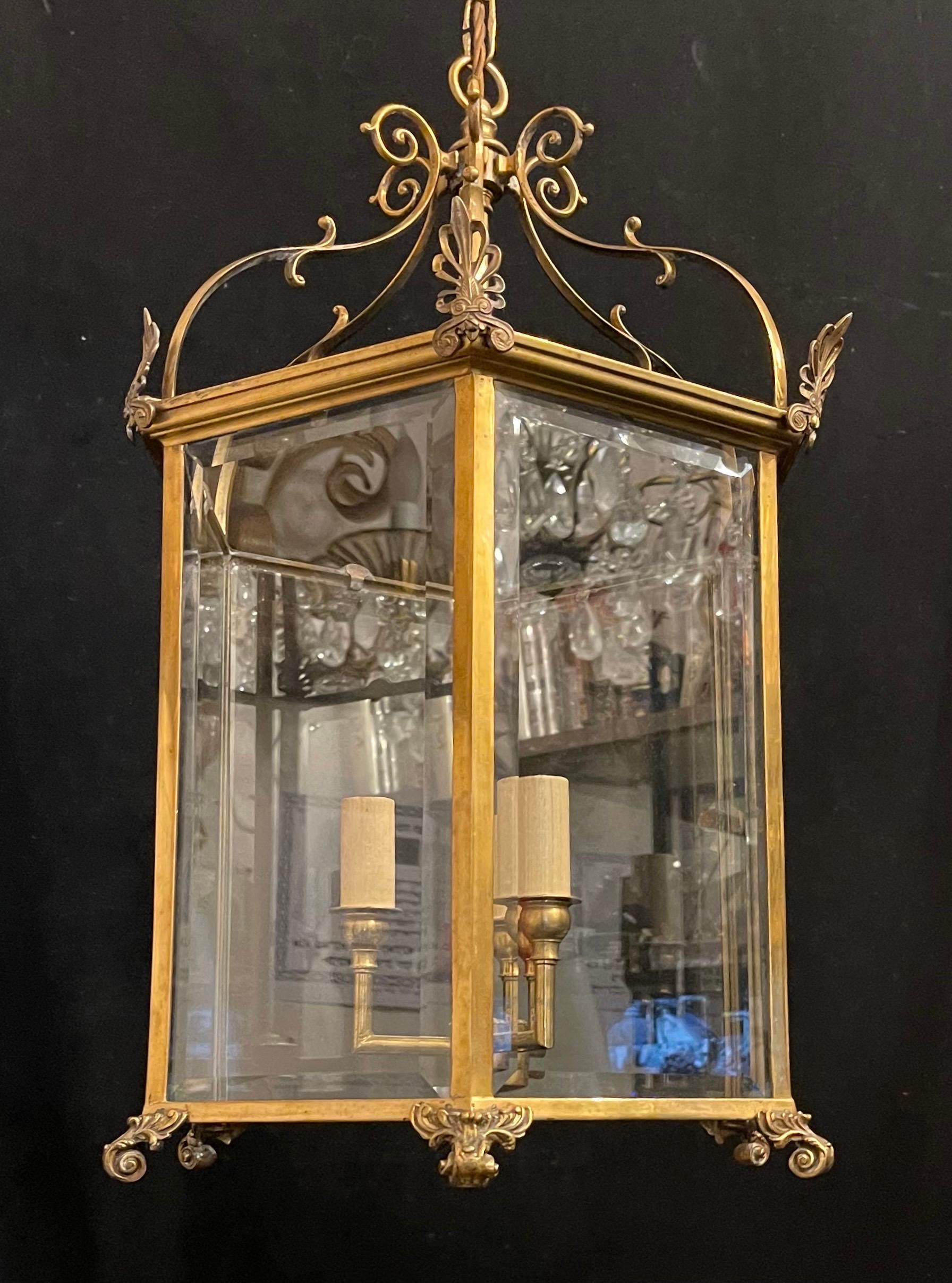 20th Century Wonderful Vaughan Brass Bronze Glass Panel Hexagon English Regency Lantern