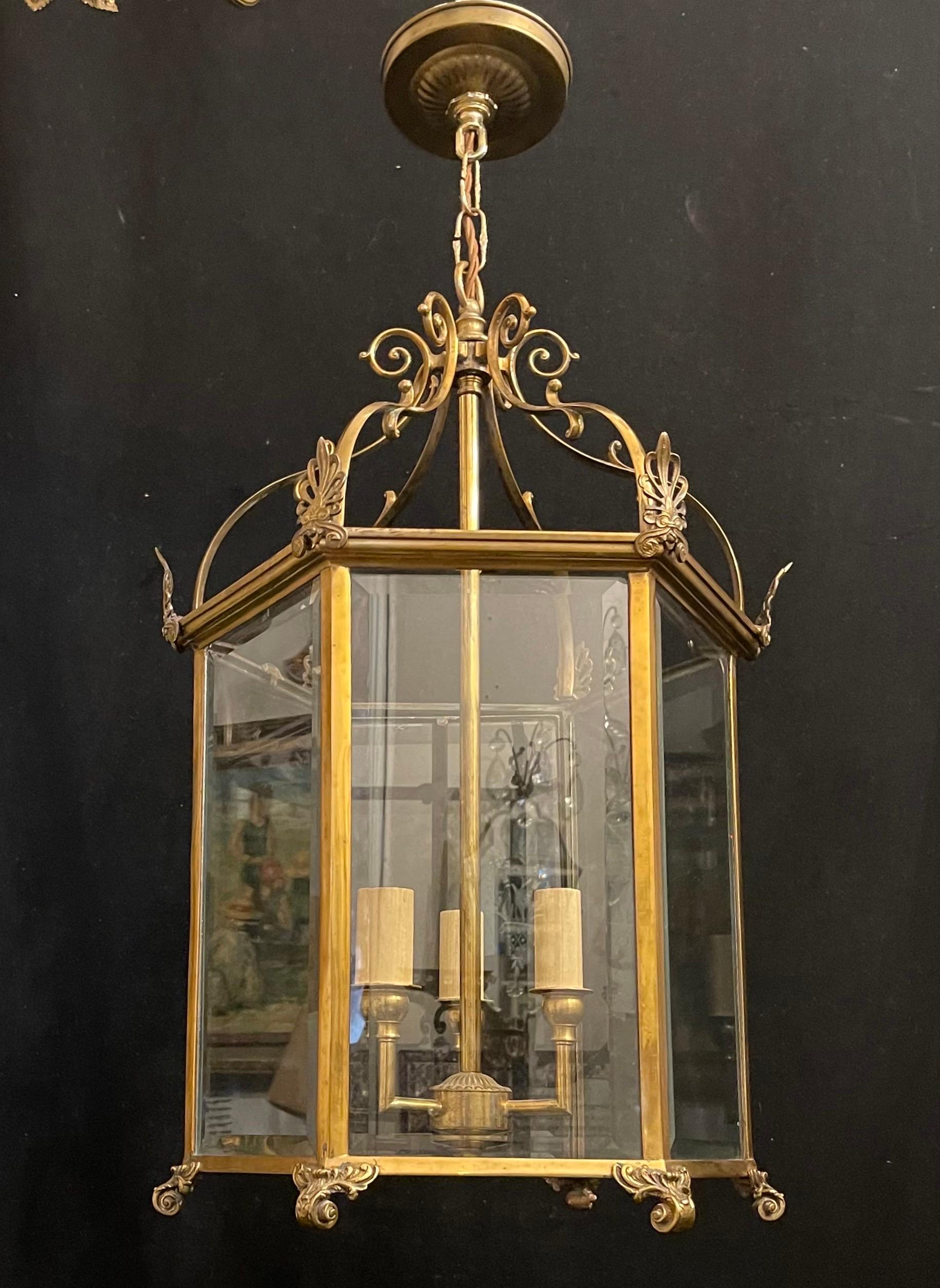Wonderful Vaughan Brass Bronze Glass Panel Hexagon English Regency Lantern 1