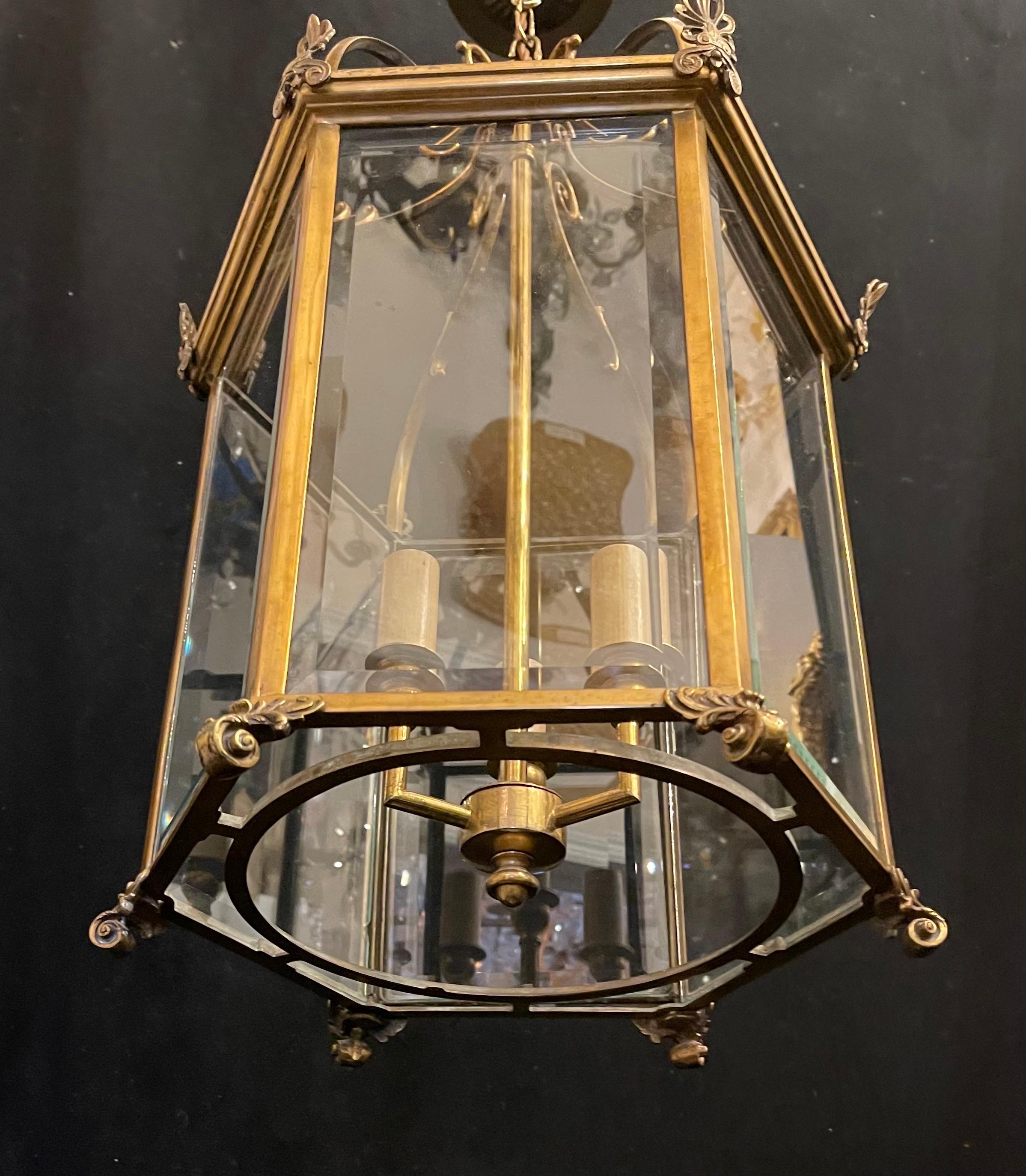 Wonderful Vaughan Brass Bronze Glass Panel Hexagon English Regency Lantern 2