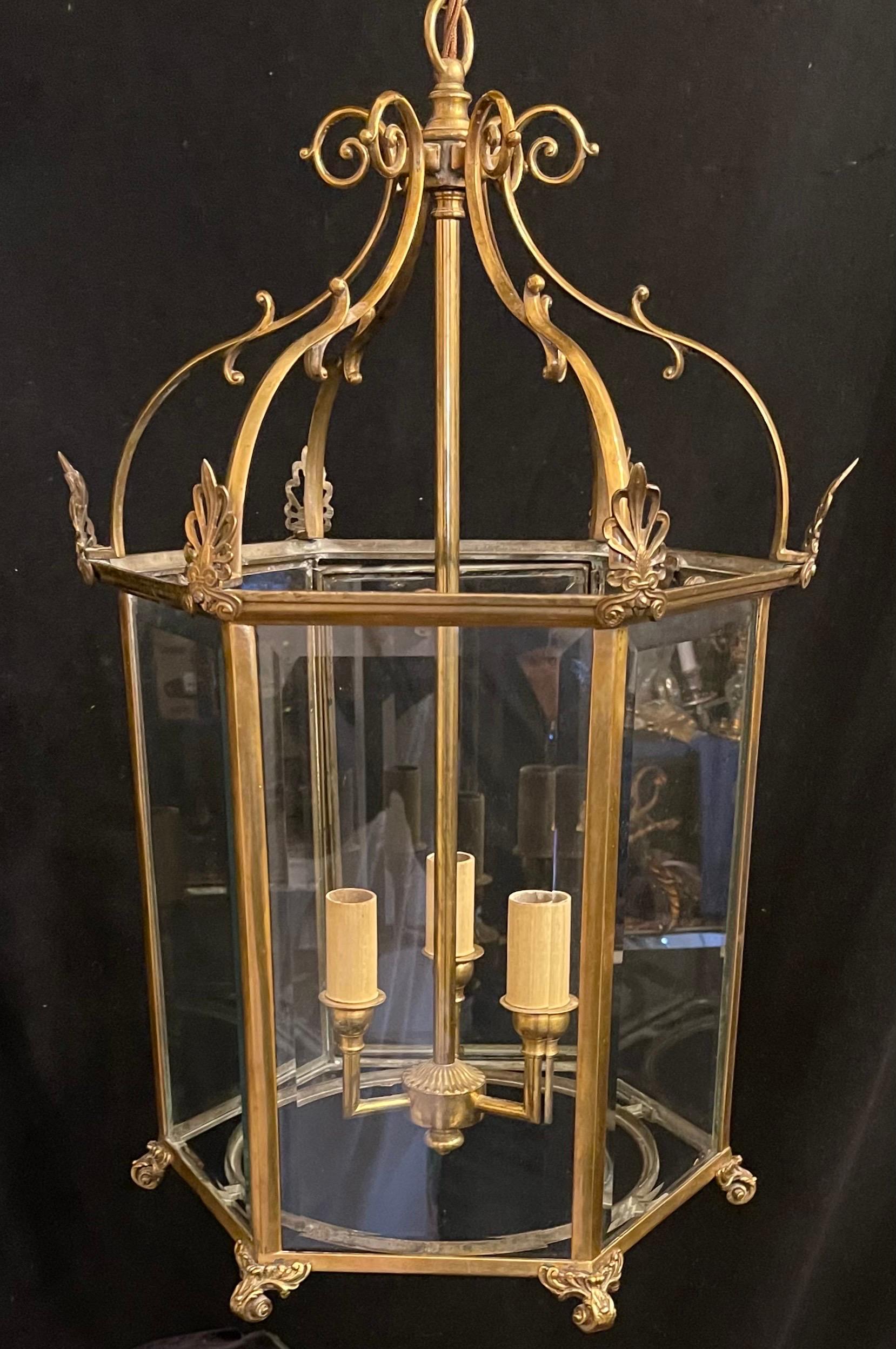 Wonderful Vaughan Brass Bronze Glass Panel Hexagon English Regency Lantern 3