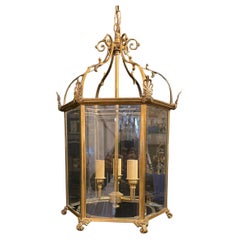 Wonderful Vaughan Brass Bronze Glass Panel Hexagon English Regency Lantern